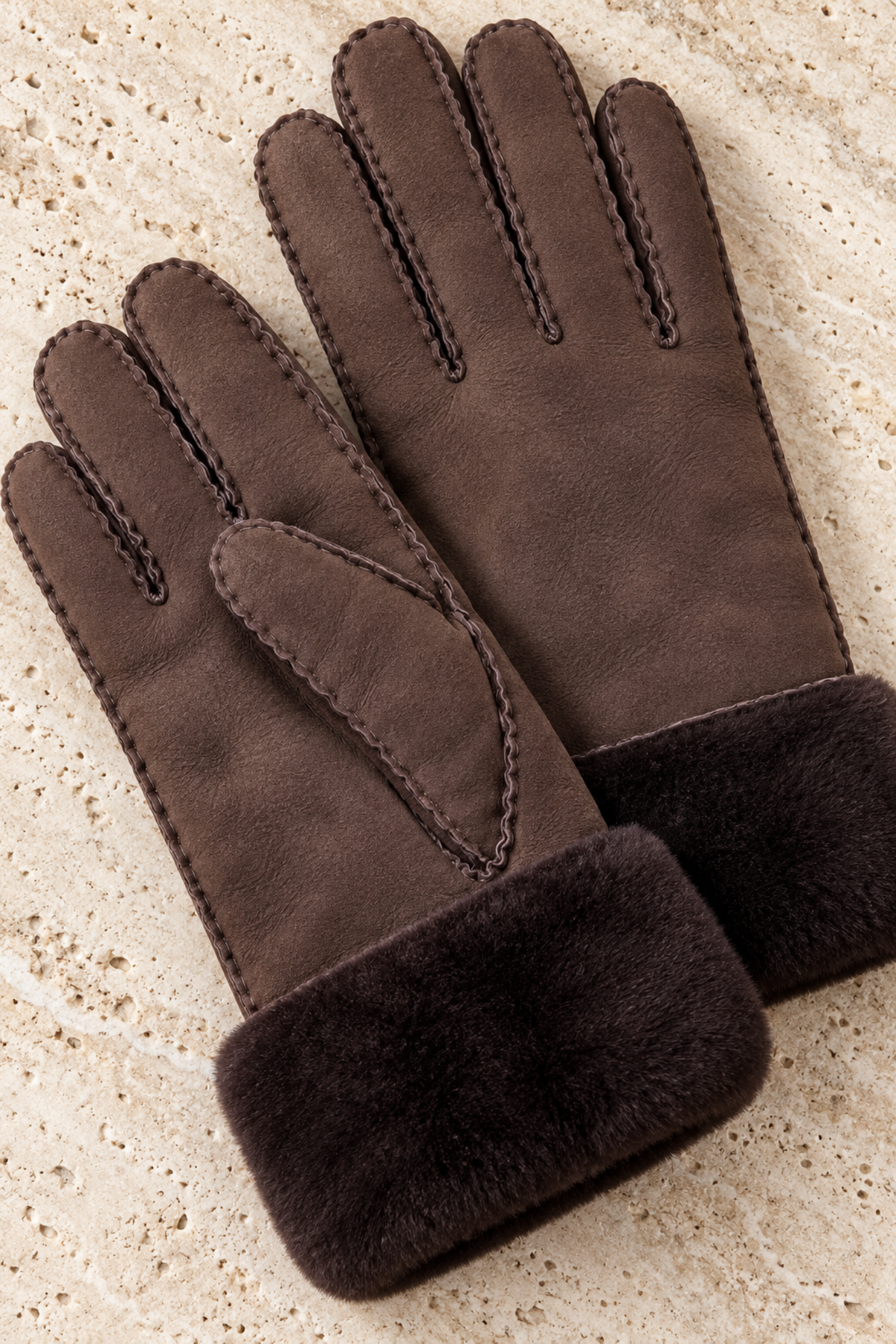 Gants Luce en cuir d'agneau retourné - Marron-GANTS FEMME-Curling-Paris