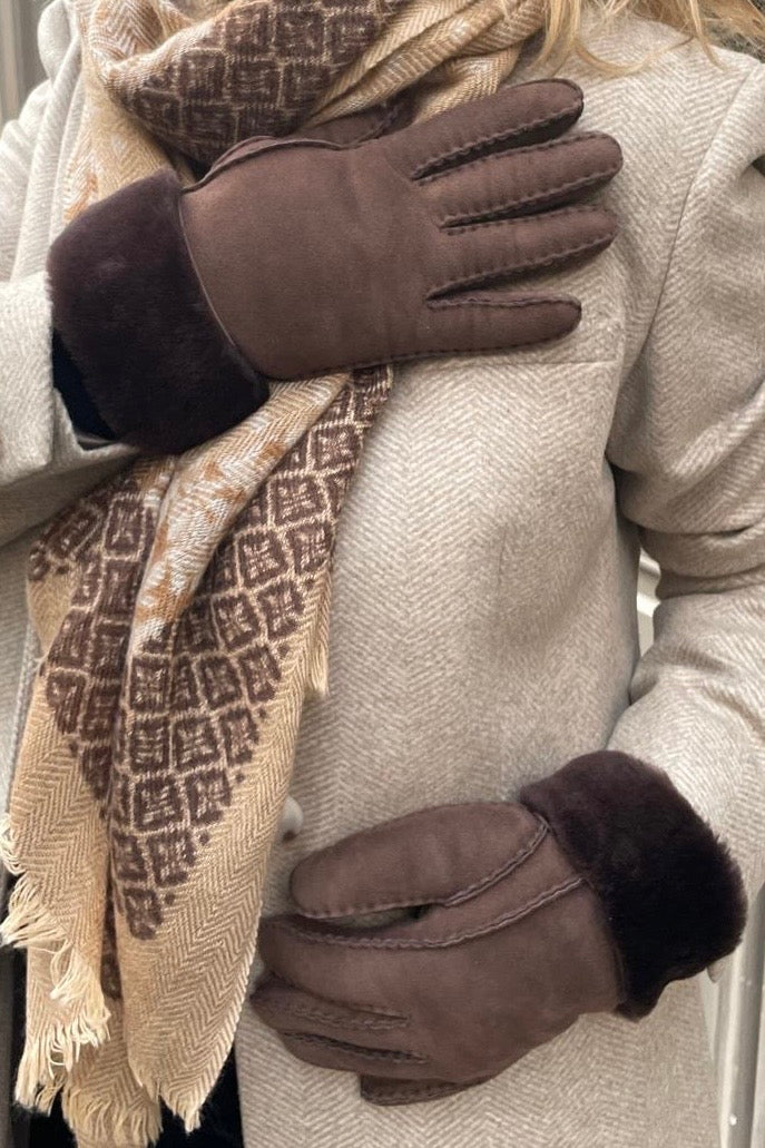 Gants Luce en cuir d'agneau retourné - Marron-GANTS FEMME-Curling-Paris