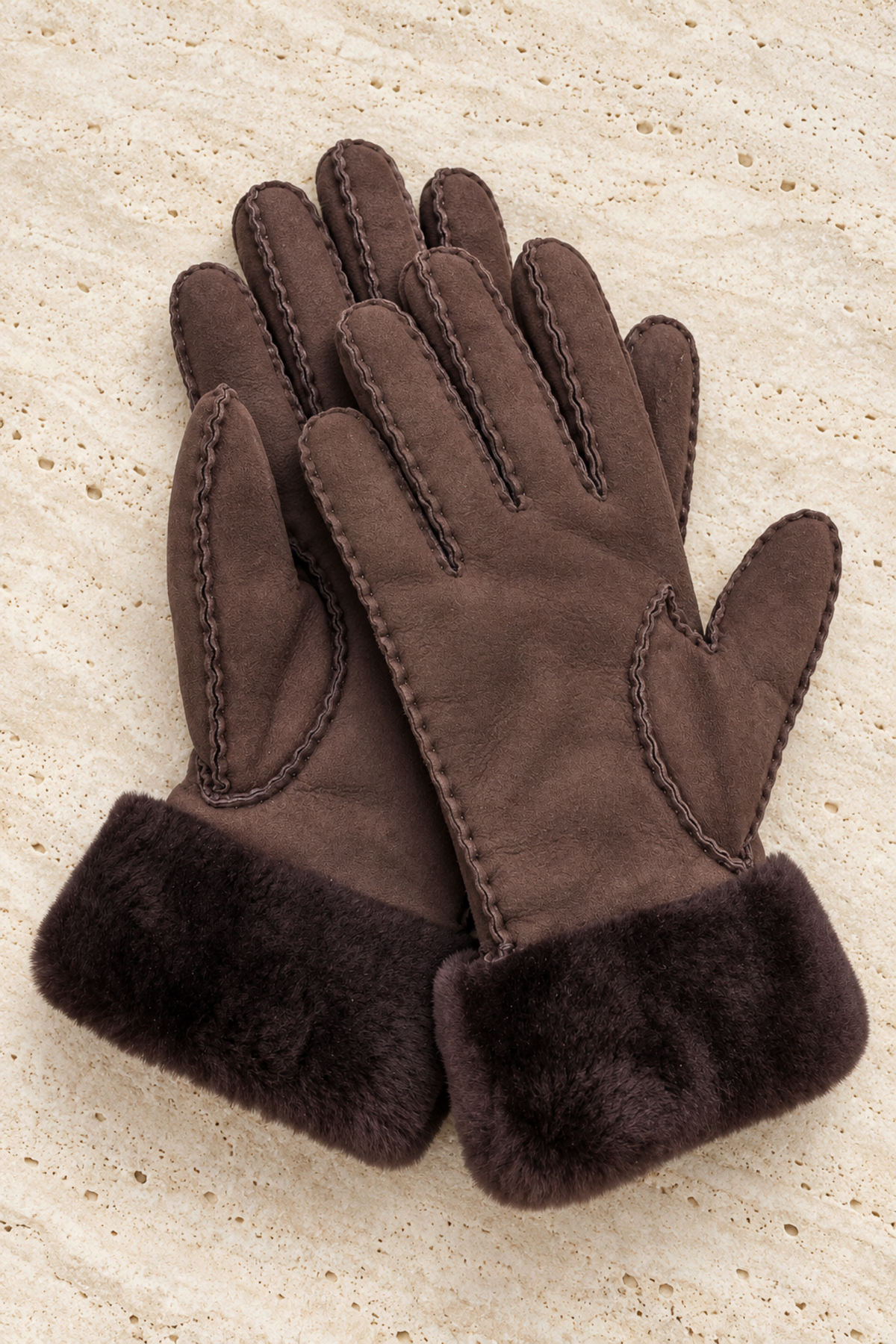 Gants Luce en cuir d’agneau retourné – Marron-GANTS FEMME-Curling-Paris