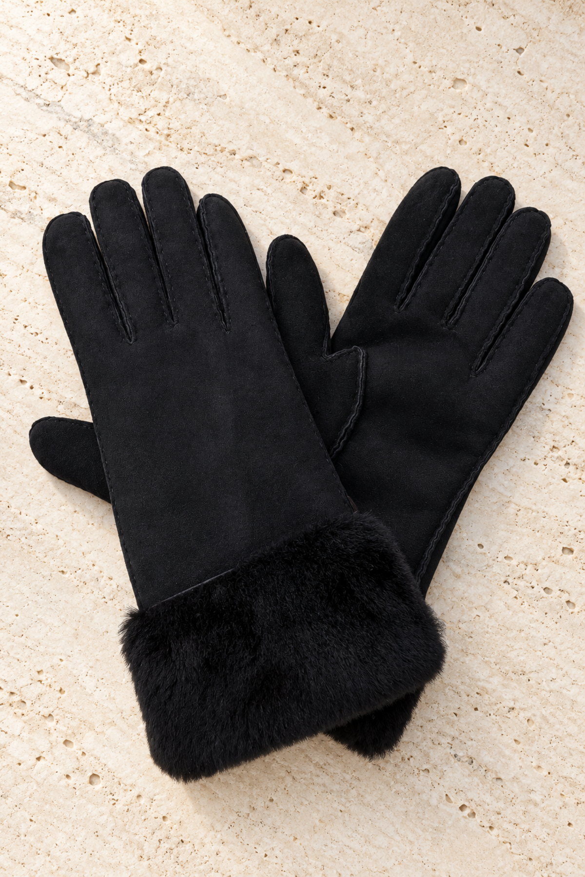 Gants Luce en cuir d’agneau retourné – Noir
