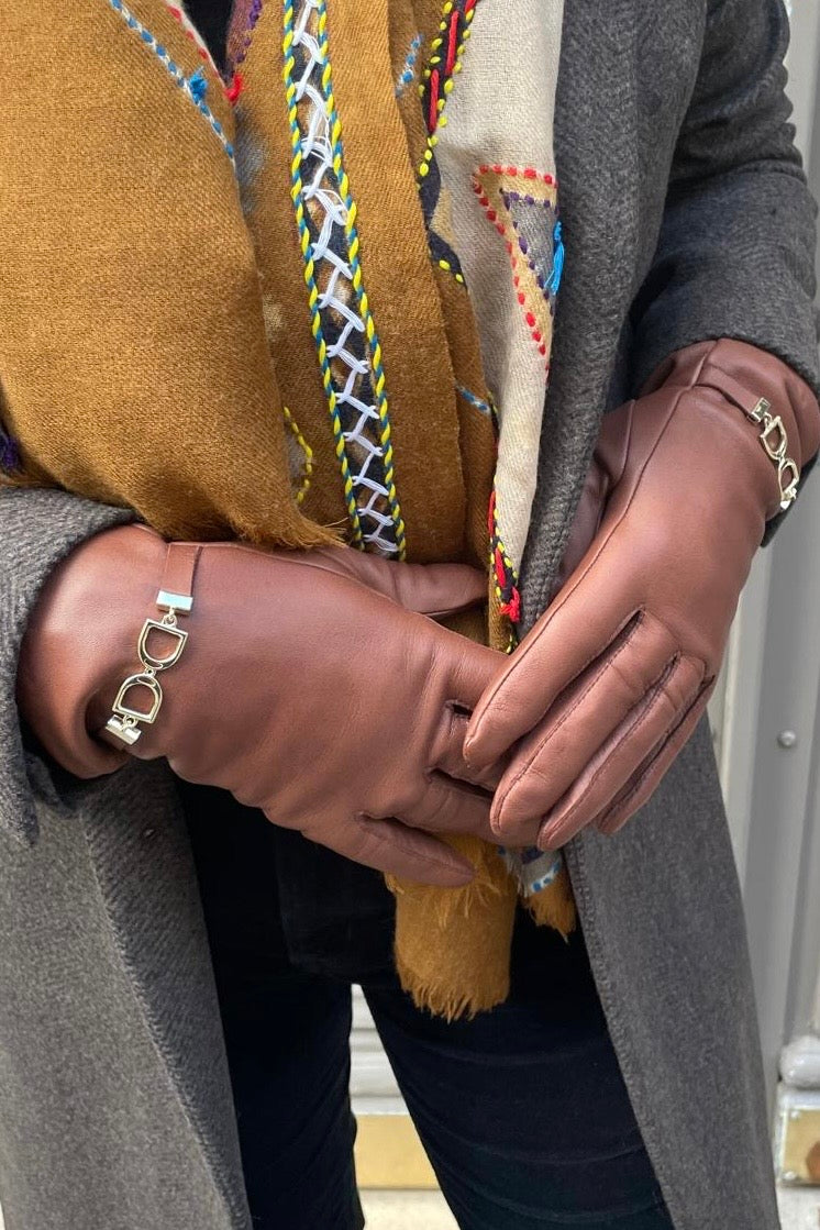 Gants Marcelle en cuir d'agneau et intérieur soie - Cognac-GANTS FEMME-Curling-Paris