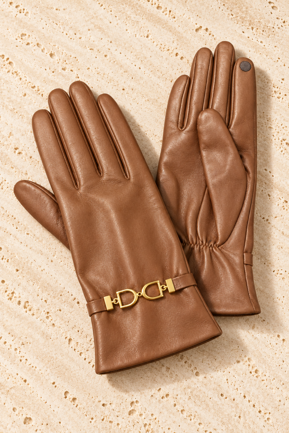 Gants Marcelle en cuir d'agneau et intérieur soie - Cognac-GANTS FEMME-Curling-Paris