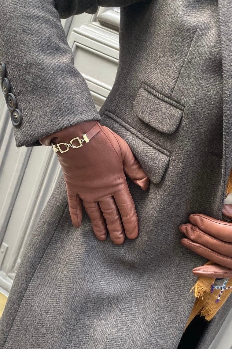 Gants Marcelle en cuir d'agneau et intérieur soie - Cognac-GANTS FEMME-Curling-Paris