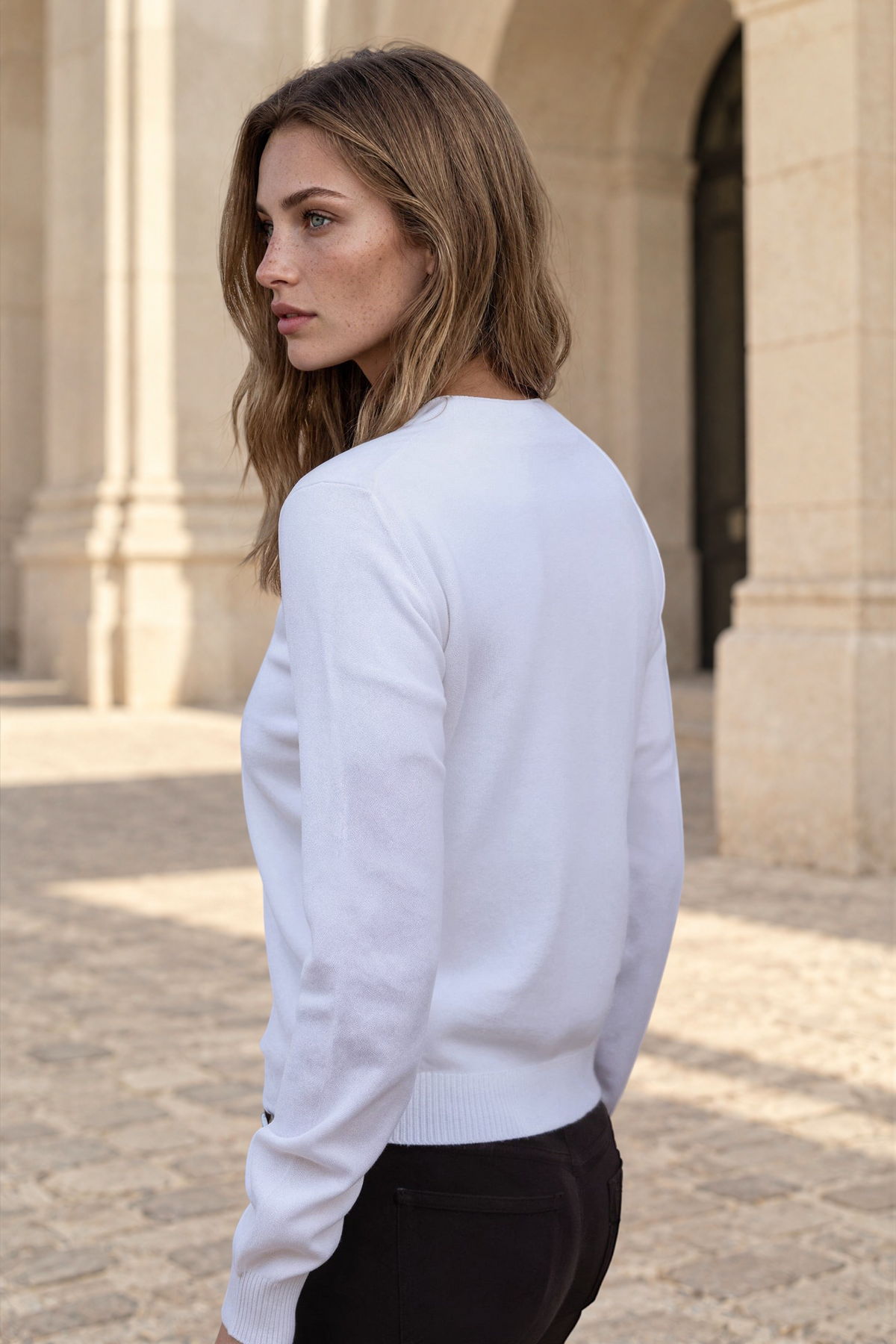 Gilet Adam à boutons Col Rond en laine et cachemire - Ecru-PULL FEMME-Curling-Paris