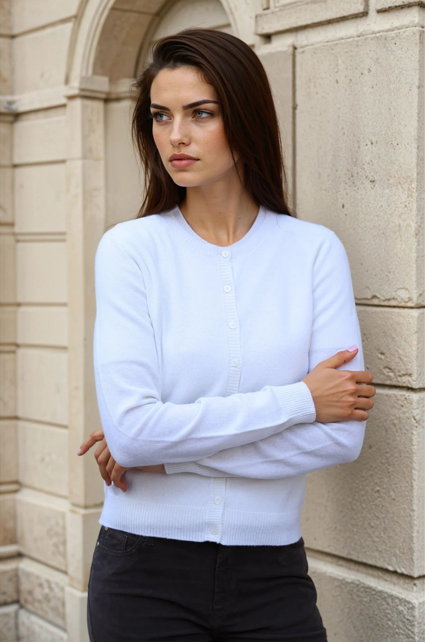 Gilet Adam à boutons Col Rond en laine et cachemire - Ecru-PULL FEMME-Curling-Paris