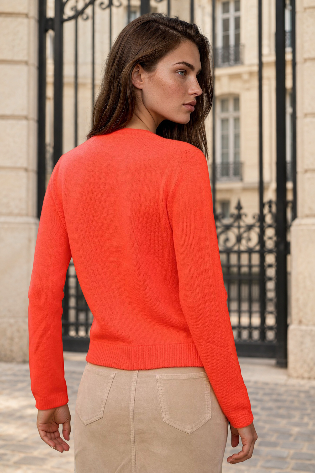 Gilet Charlie à boutons Col Rond en laine et cachemire - Orange-PULL FEMME-Curling-Paris