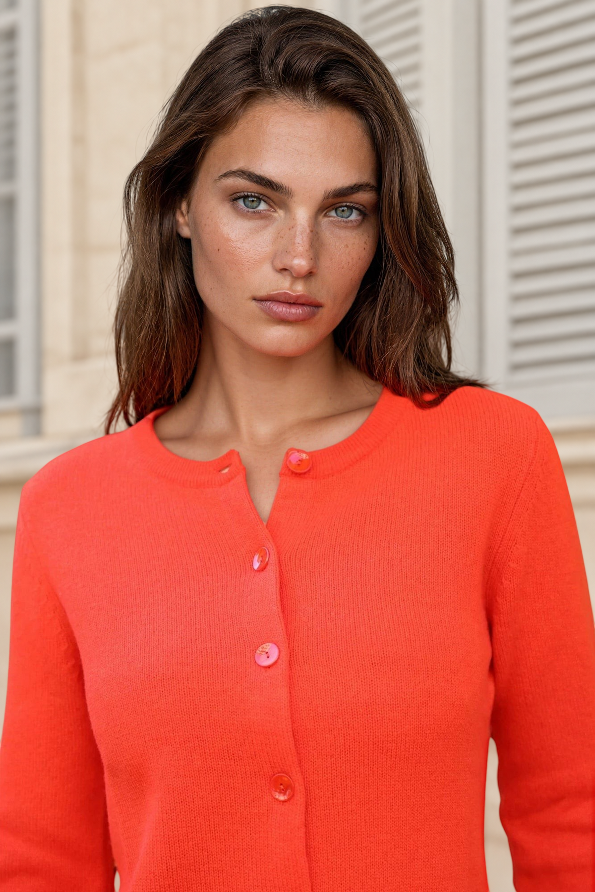 Gilet Charlie à boutons Col Rond en laine et cachemire - Orange-PULL FEMME-Curling-Paris