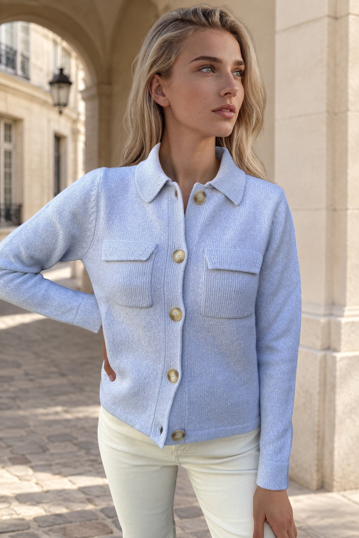 Gilet Jill en laine & cachemire mouliné - Ciel-PULL FEMME-Curling-Paris