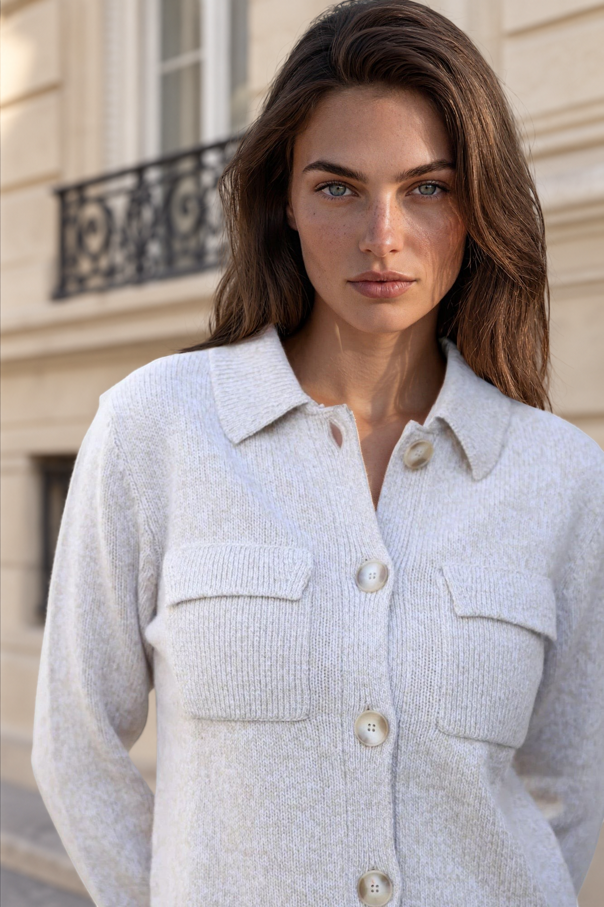 Gilet Jill en laine & cachemire mouliné - Beige