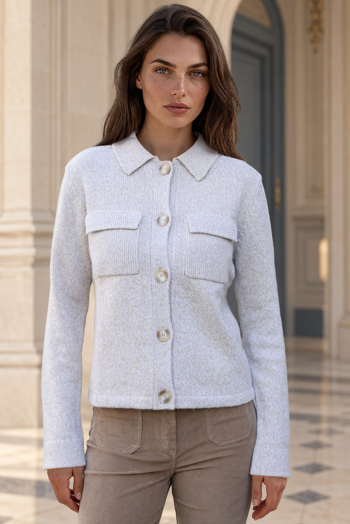 Gilet Jill en laine & cachemire mouliné - Beige