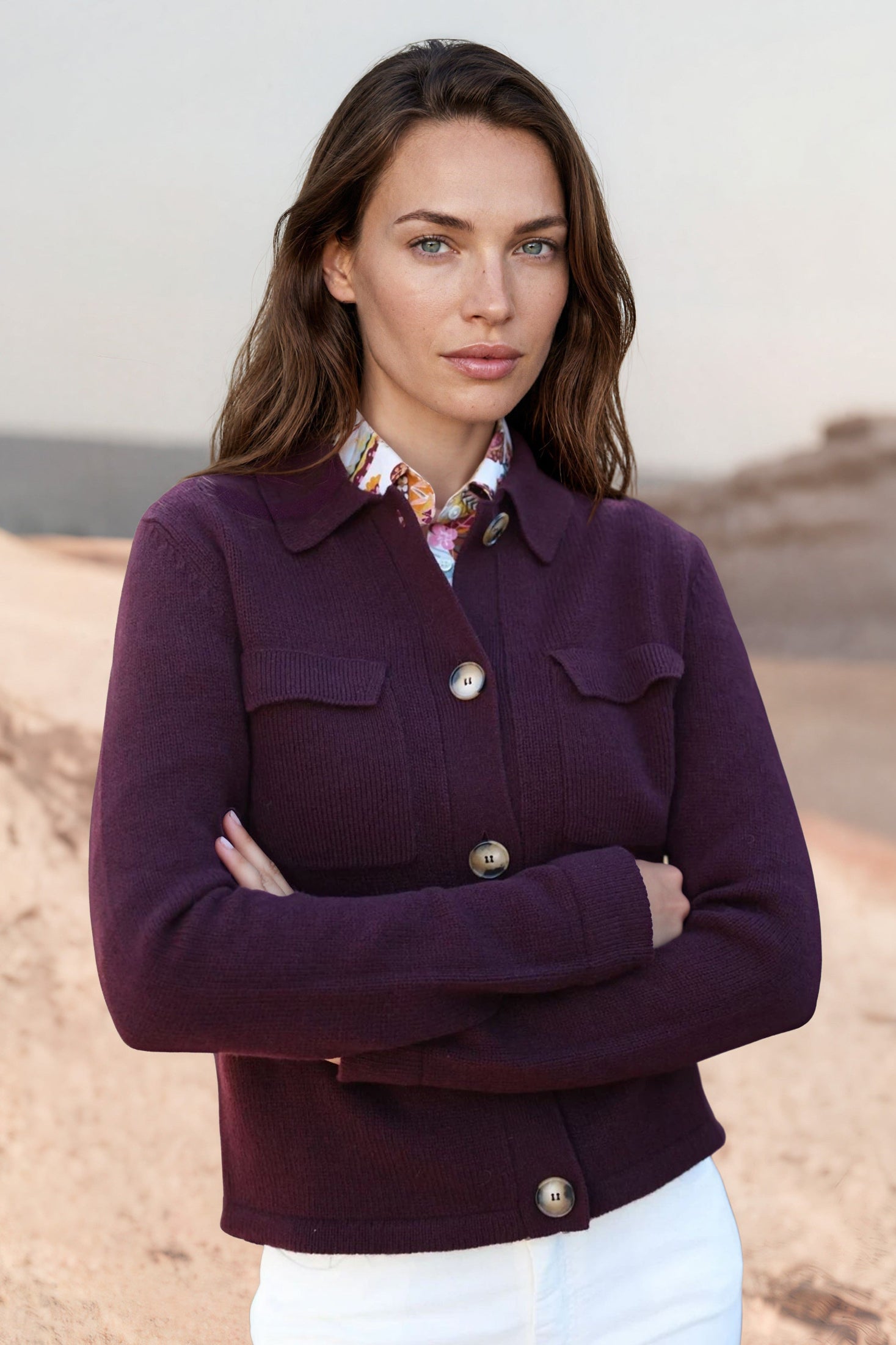 Gilet Jill en laine mérinos et cachemire - Bordeaux-PULL FEMME-Curling-Paris