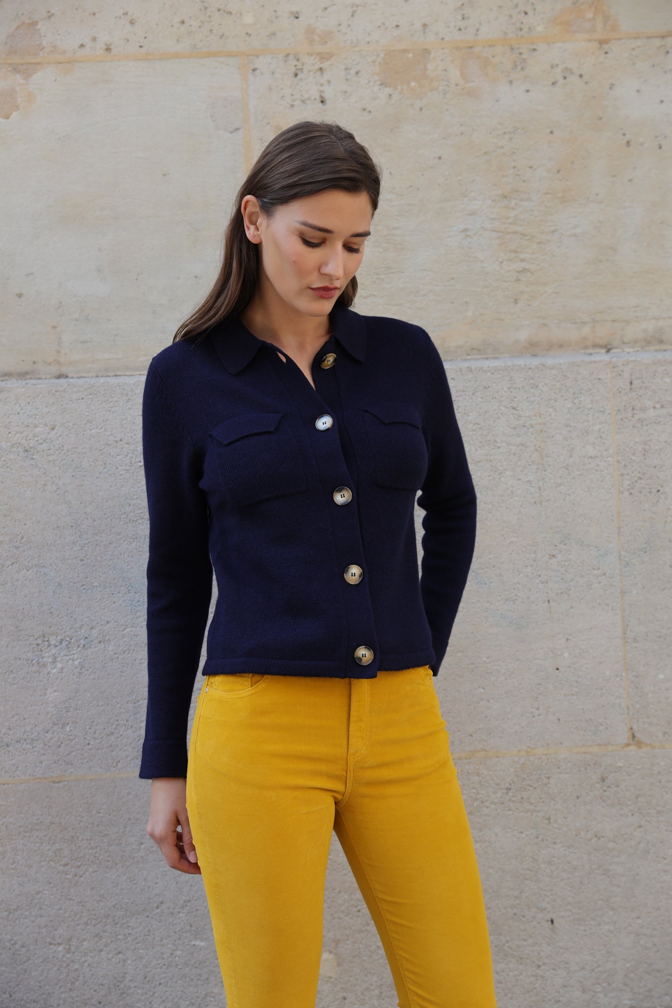 Gilet Jill en laine mérinos et cachemire - Marine-PULL FEMME-Curling-Paris