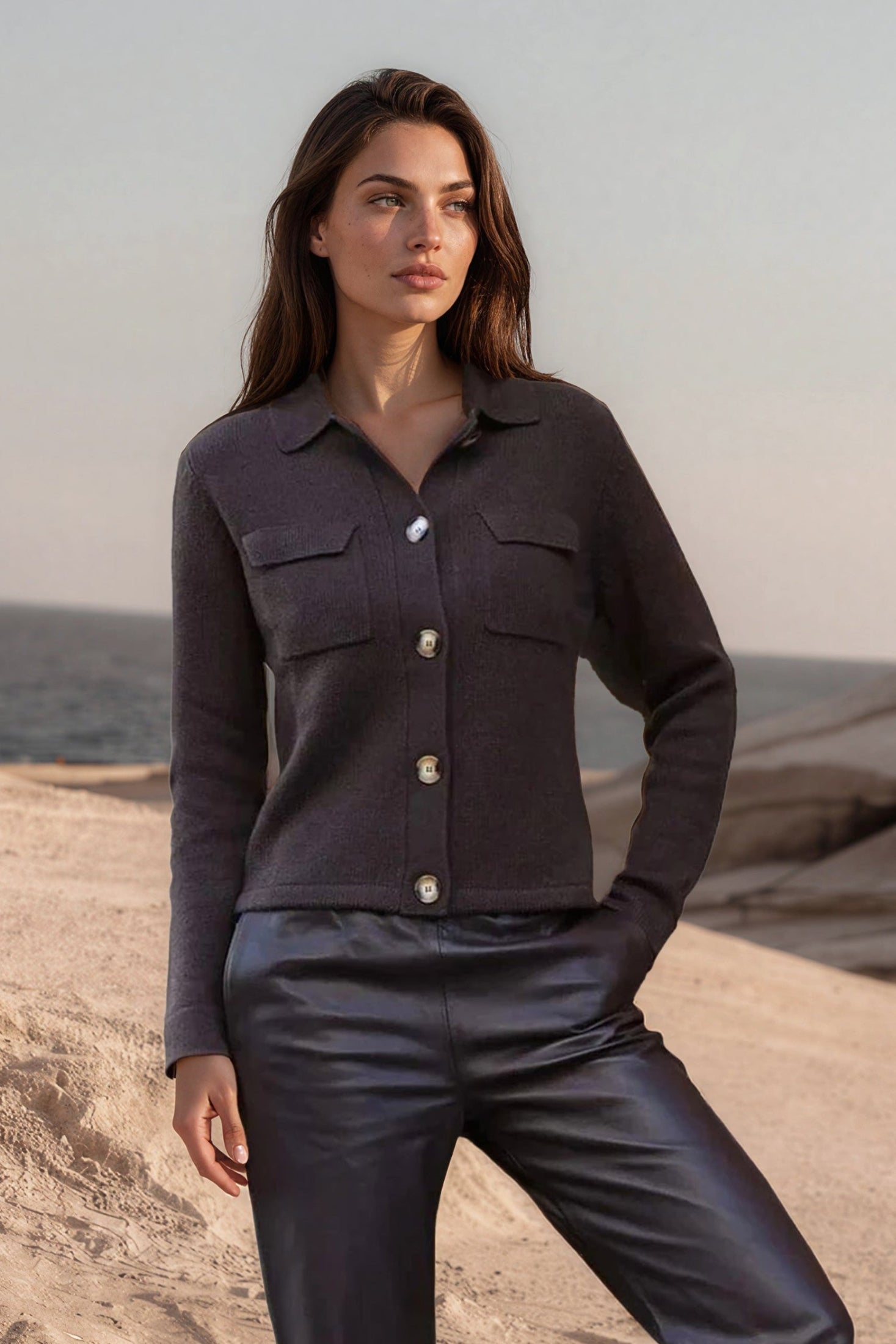 Gilet Jill en laine mérinos et cachemire - Marron-PULL FEMME-Curling-Paris