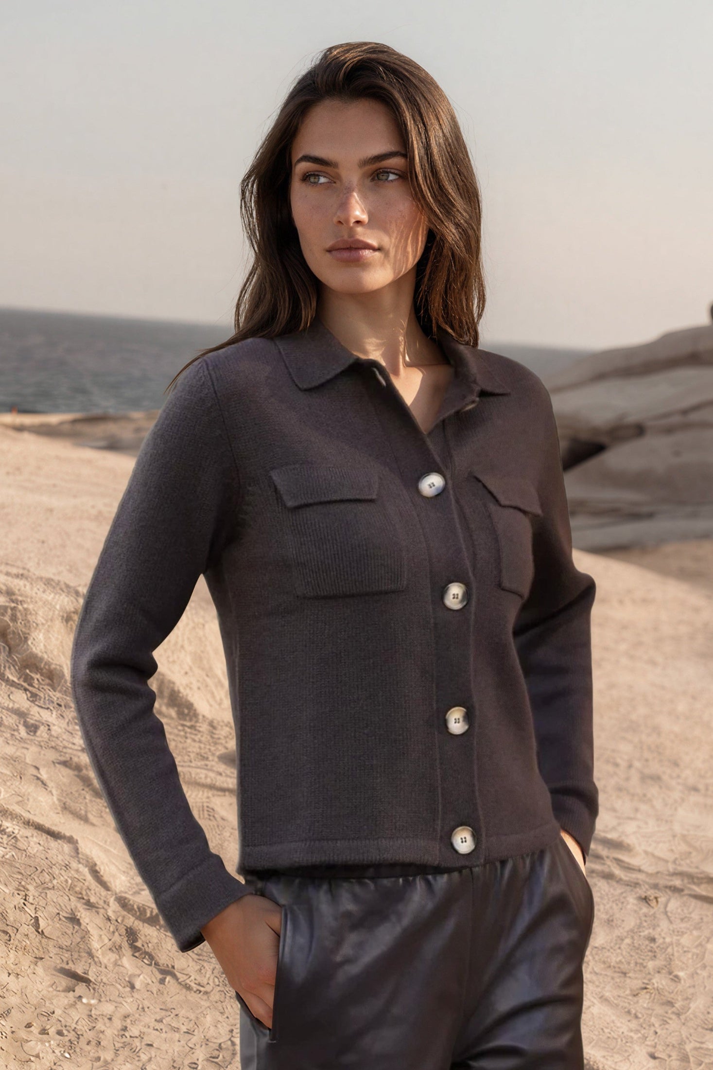 Gilet Jill en laine mérinos et cachemire - Marron-PULL FEMME-Curling-Paris