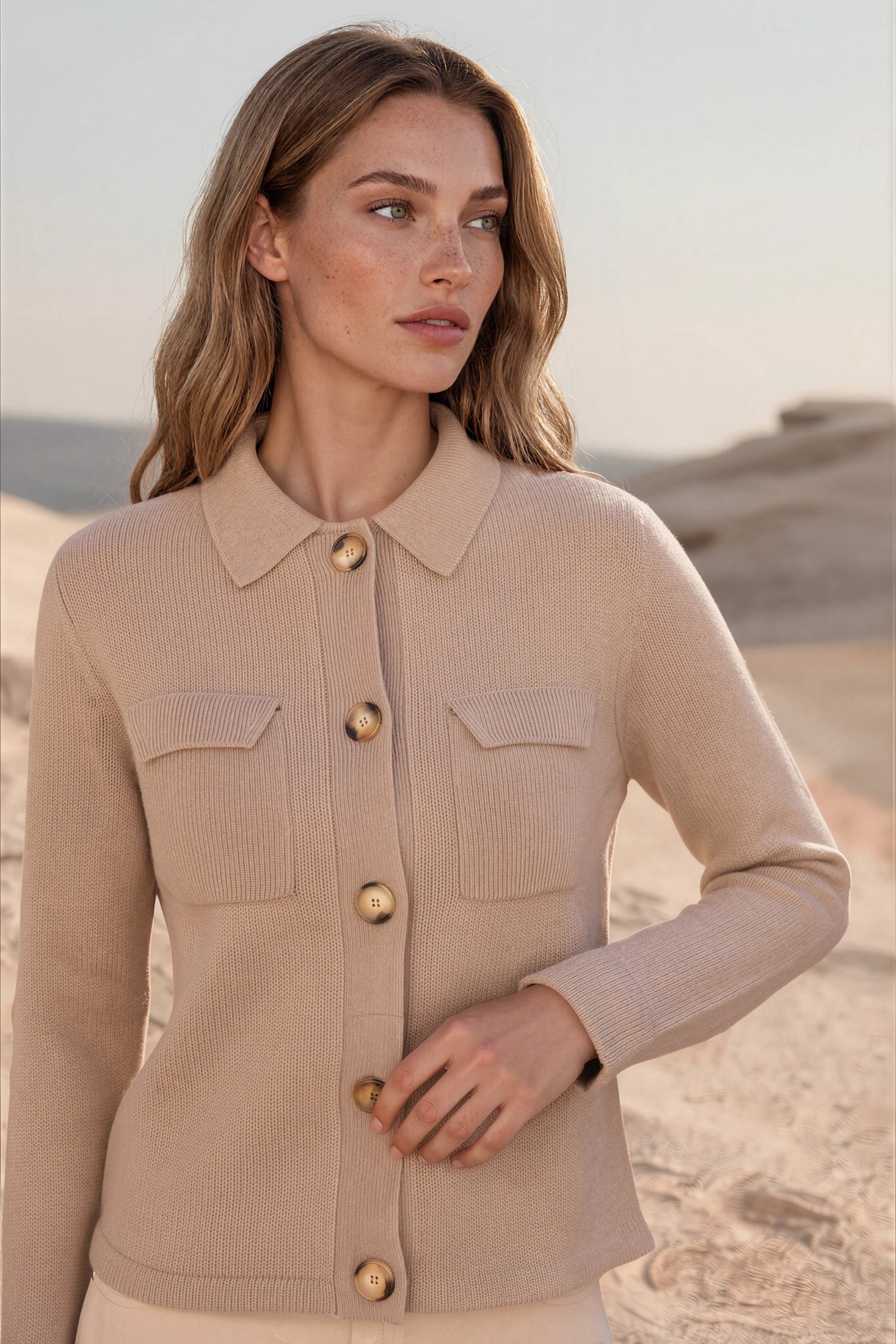 Gilet Jill en laine mérinos et cachemire - Taupe-PULL FEMME-Curling-Paris