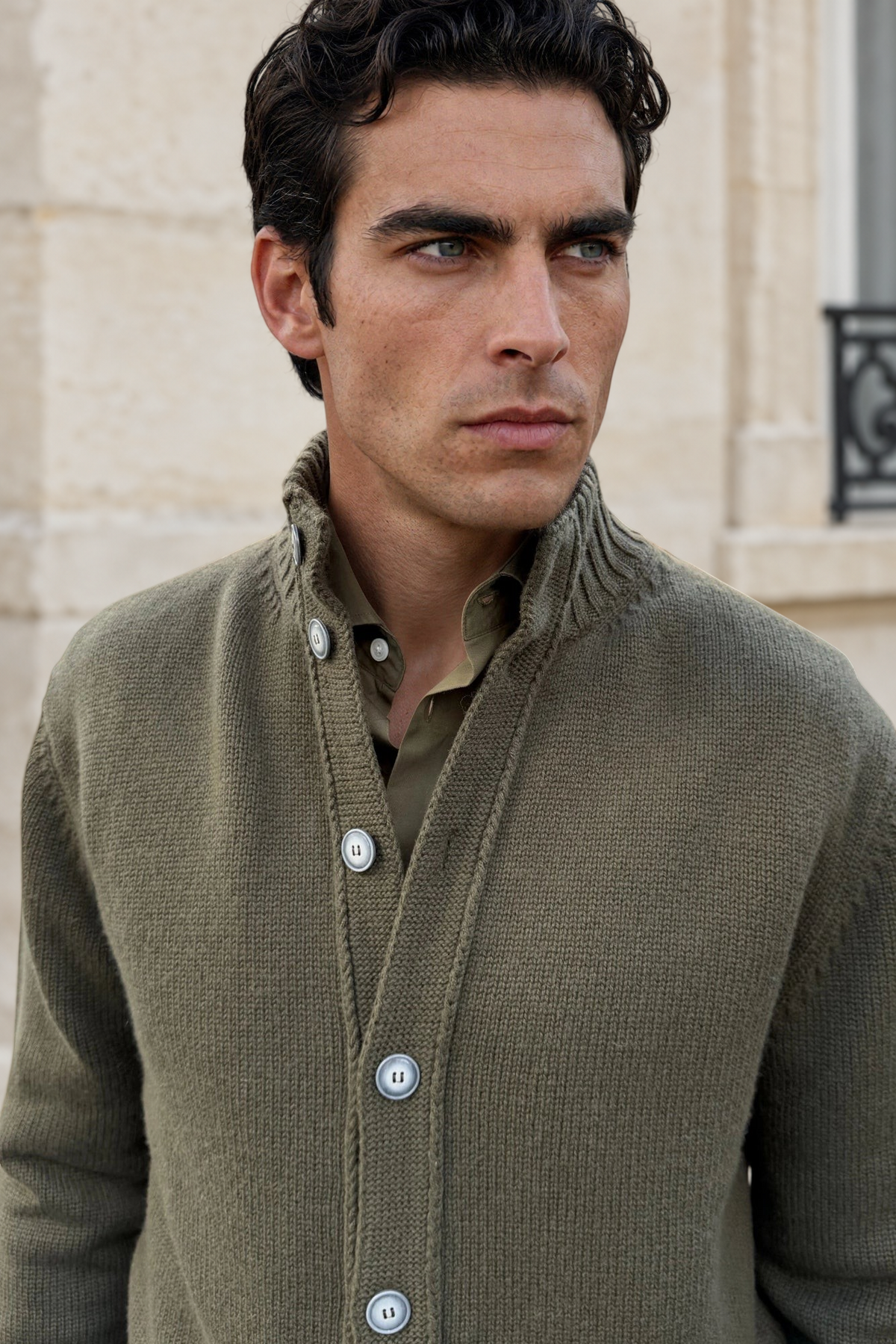 Gilet Lucas en grosse maille laine & cachemire – Kaki-PULL HOMME-Curling-Paris