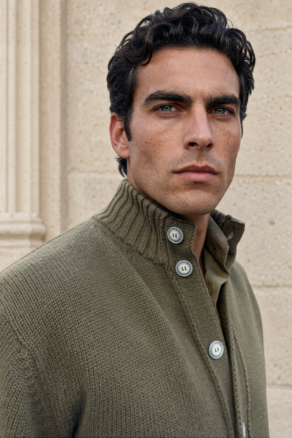 Gilet Lucas en grosse maille laine & cachemire – Kaki-PULL HOMME-Curling-Paris