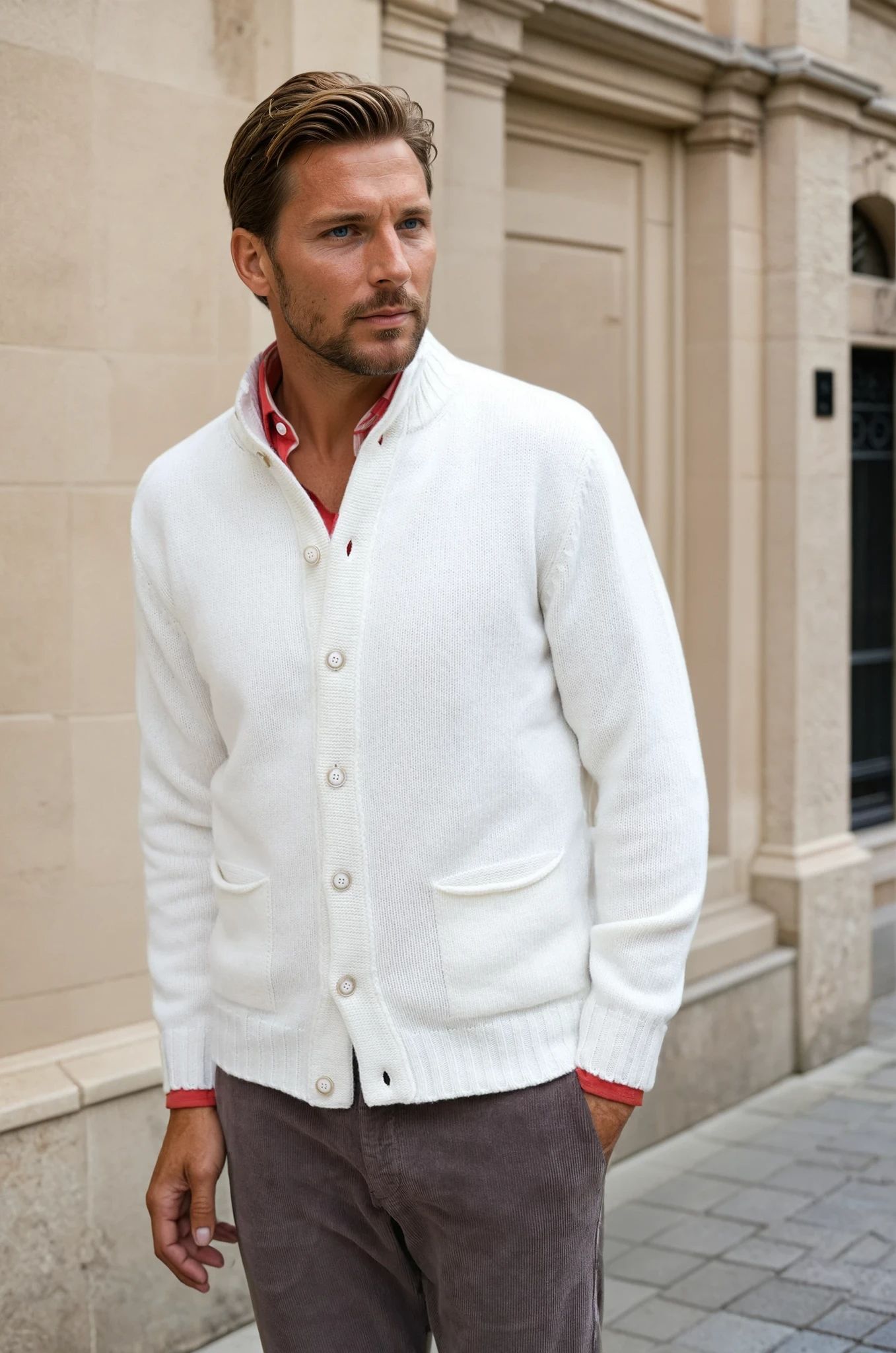 Gilet Lucas en laine et cachemire - Ecru-PULL HOMME-Curling-Paris