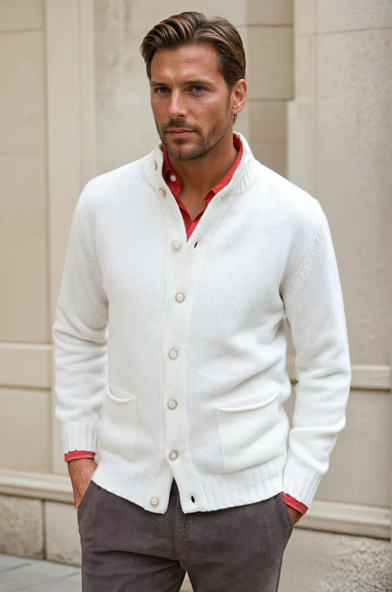 Gilet Lucas en laine et cachemire - Ecru-PULL HOMME-Curling-Paris