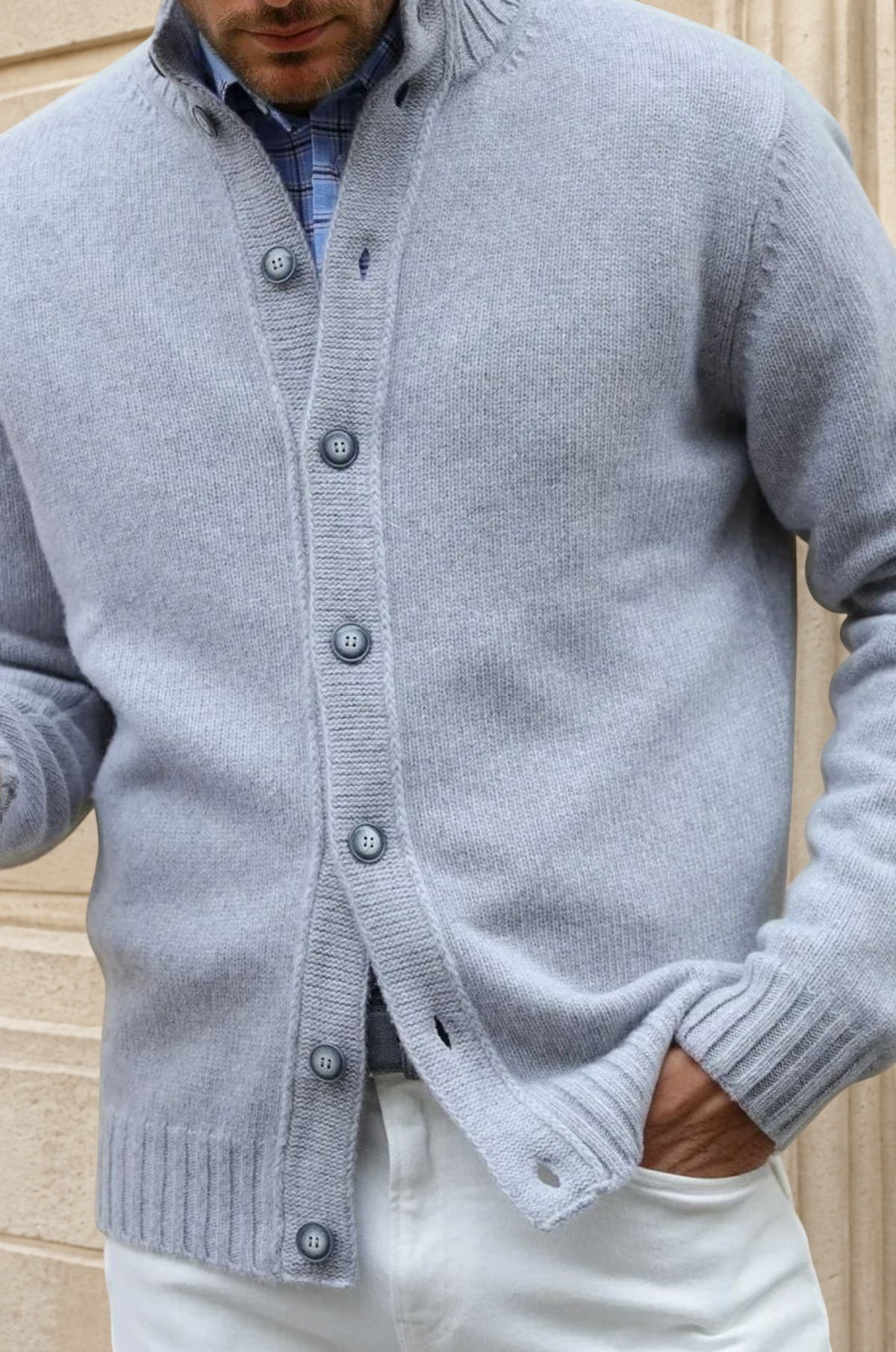 Gilet Lucas en laine et cachemire - Gris Clair-PULL HOMME-Curling-Paris