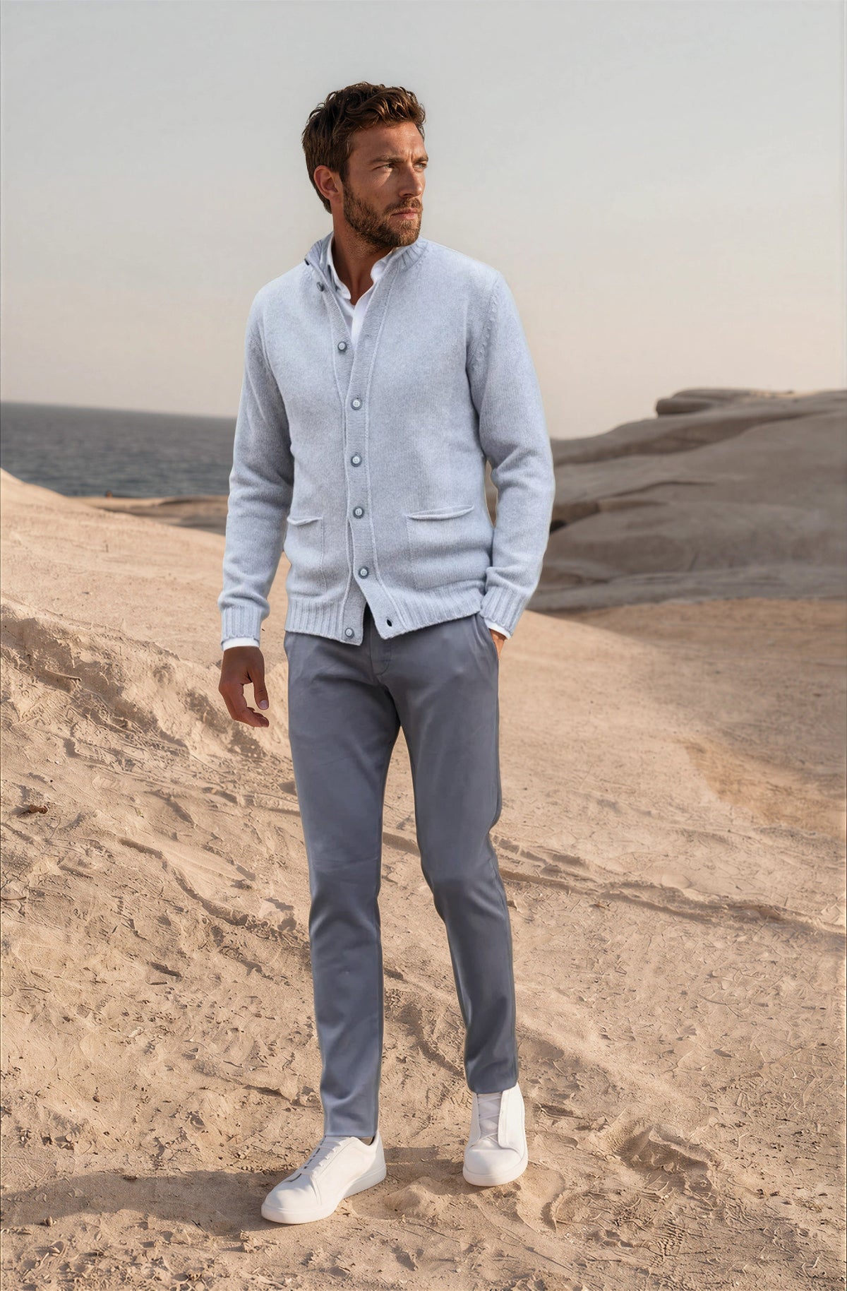 Gilet Lucas en laine et cachemire - Gris Clair-PULL HOMME-Curling-Paris