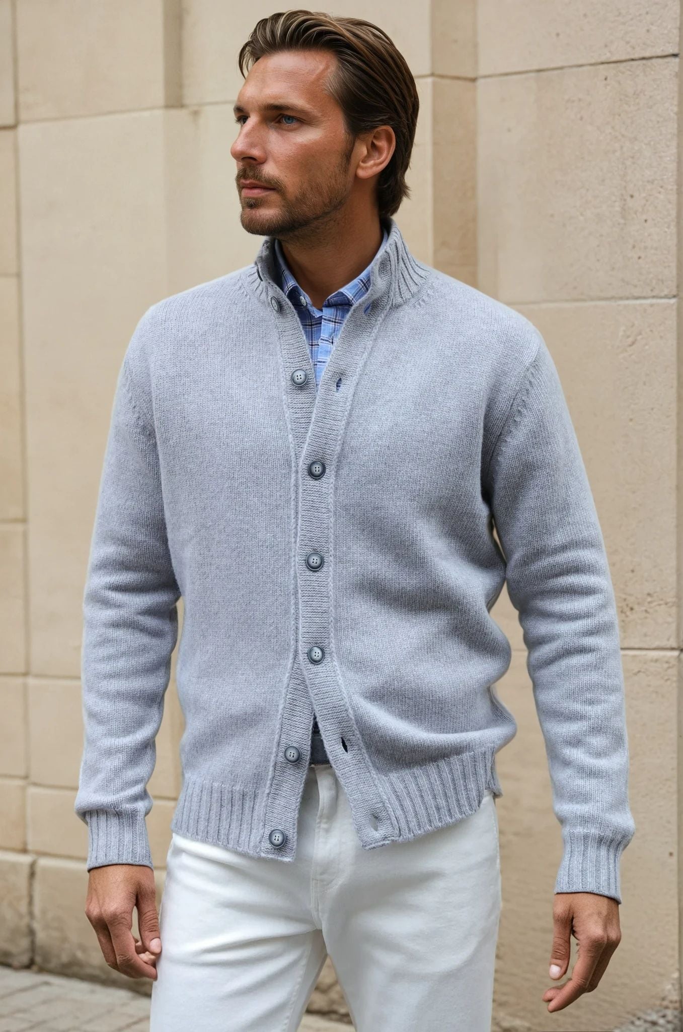 Gilet Lucas en laine et cachemire - Gris Clair-PULL HOMME-Curling-Paris
