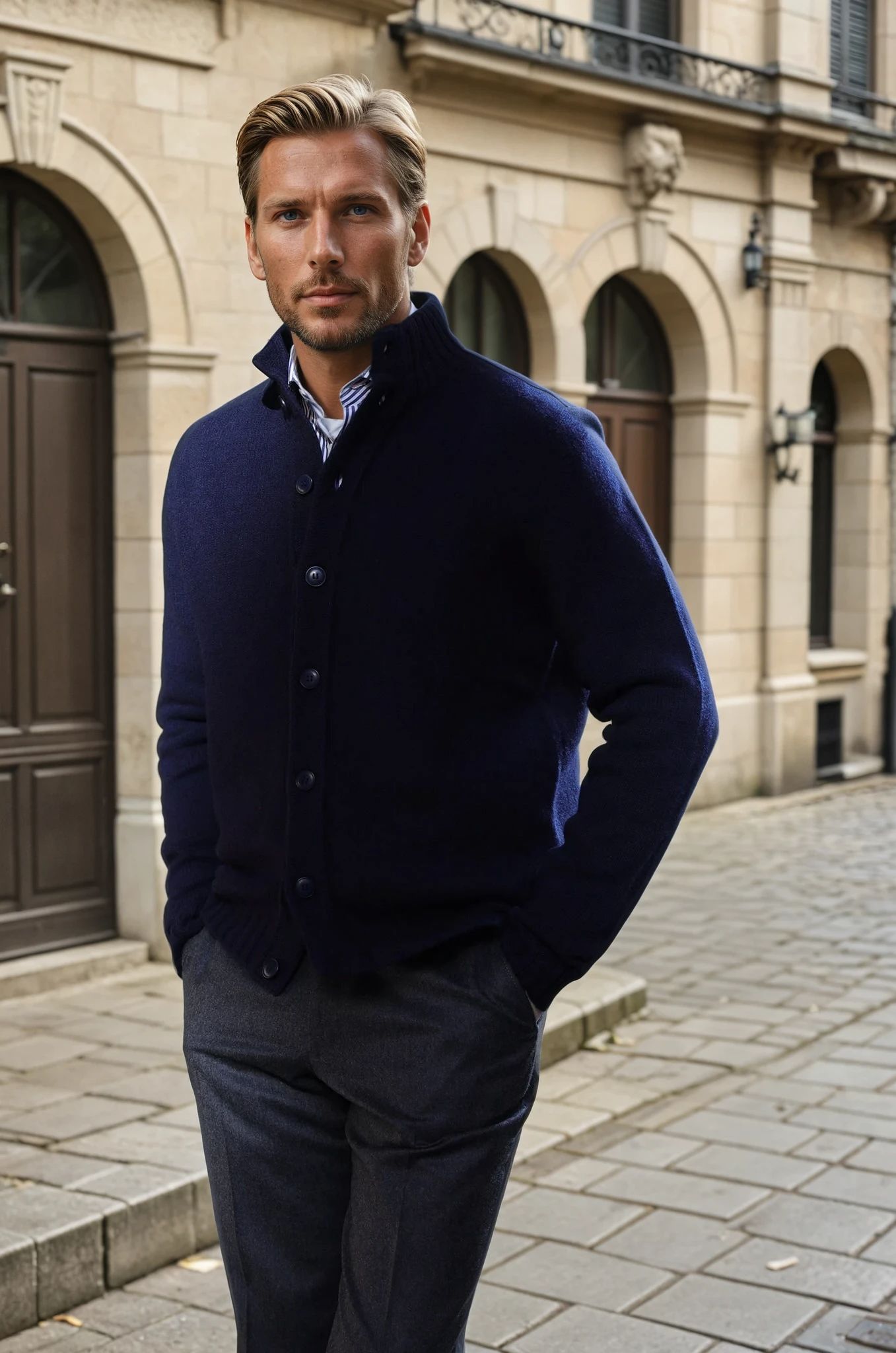 Gilet Lucas en laine et cachemire - Marine-PULL HOMME-Curling-Paris