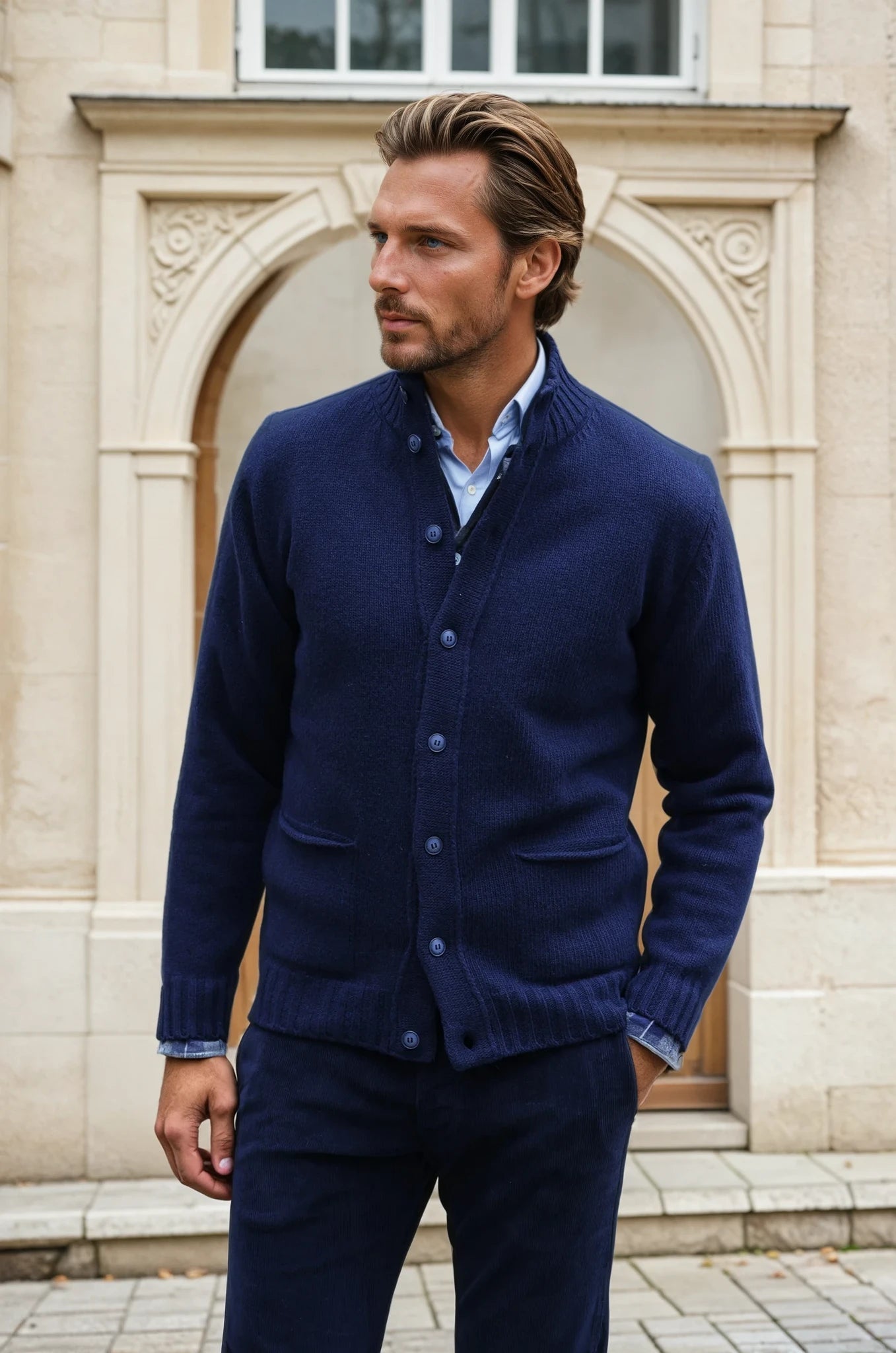 Gilet Lucas en laine et cachemire - Marine-PULL HOMME-Curling-Paris