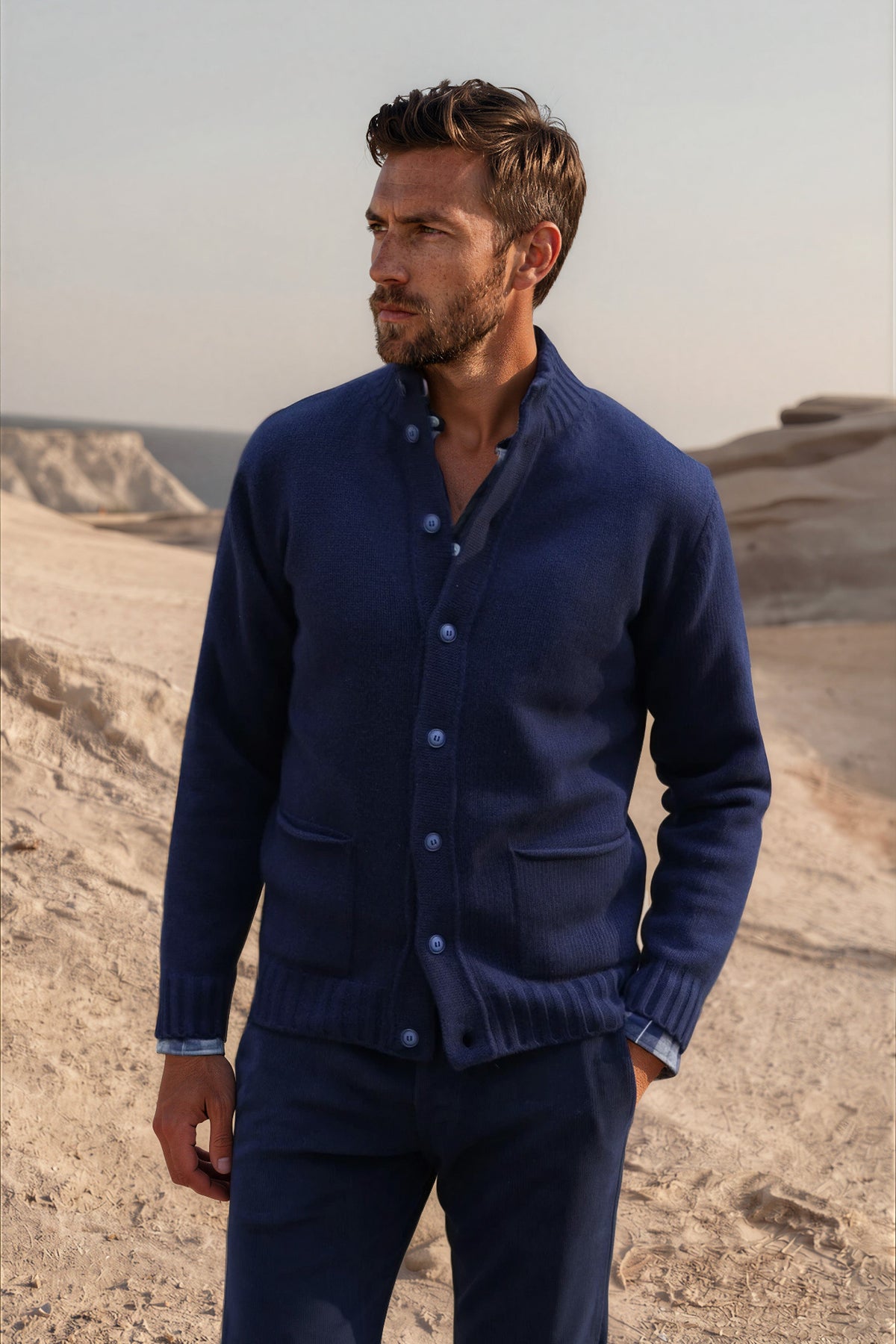 Gilet Lucas en laine et cachemire - Marine-PULL HOMME-Curling-Paris