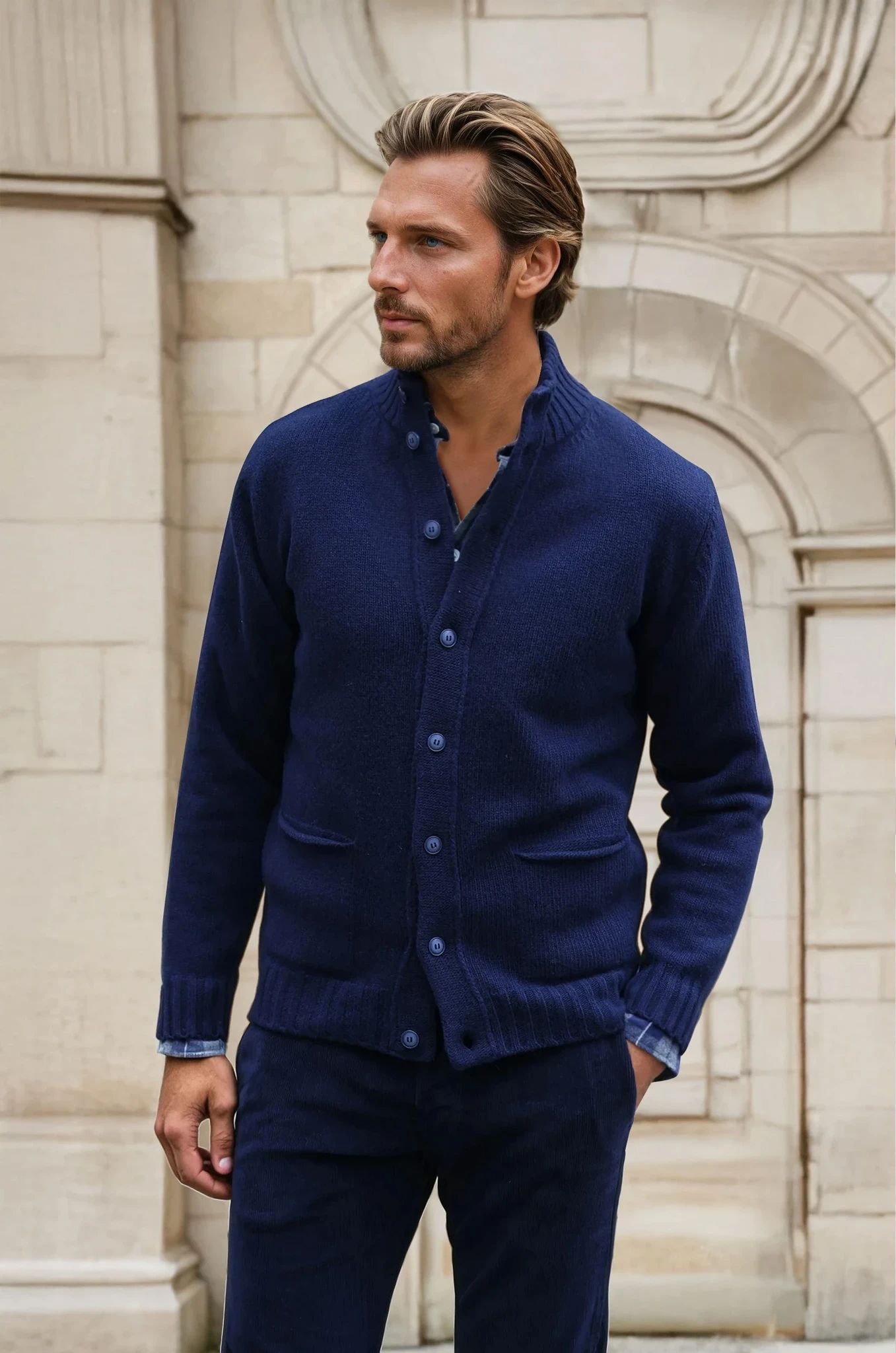 Gilet Lucas en laine et cachemire - Marine-PULL HOMME-Curling-Paris