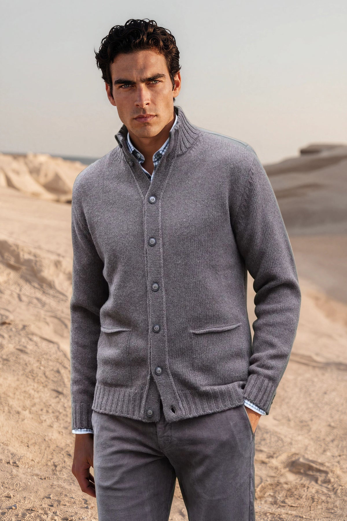 Gilet Lucas en laine et cachemire - Taupe-PULL HOMME-Curling-Paris