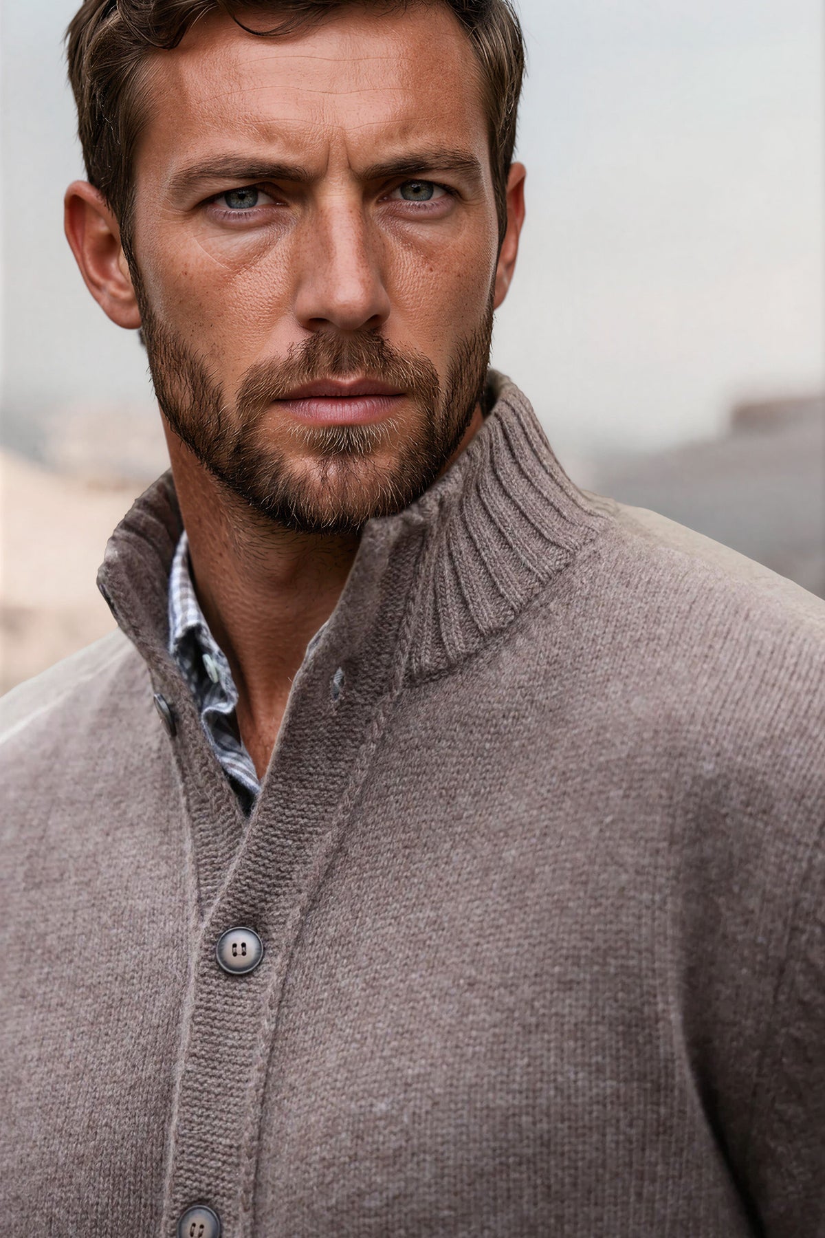 Gilet Lucas en grosse maille laine & cachemire – Taupe-PULL HOMME-Curling-Paris
