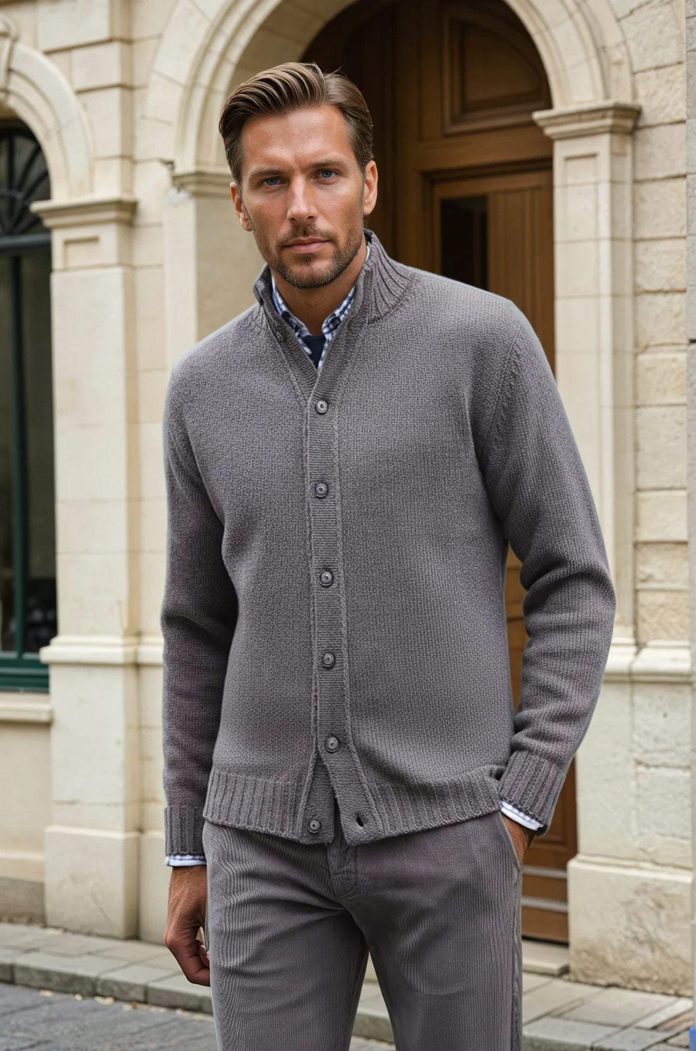 Gilet Lucas en laine et cachemire - Taupe-PULL HOMME-Curling-Paris