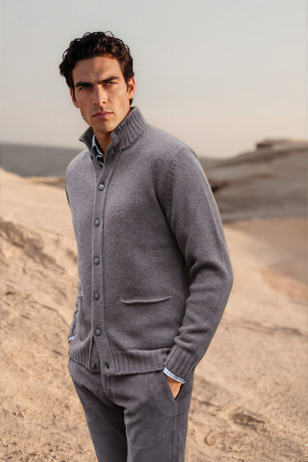 Gilet Lucas en laine et cachemire - Taupe-PULL HOMME-Curling-Paris