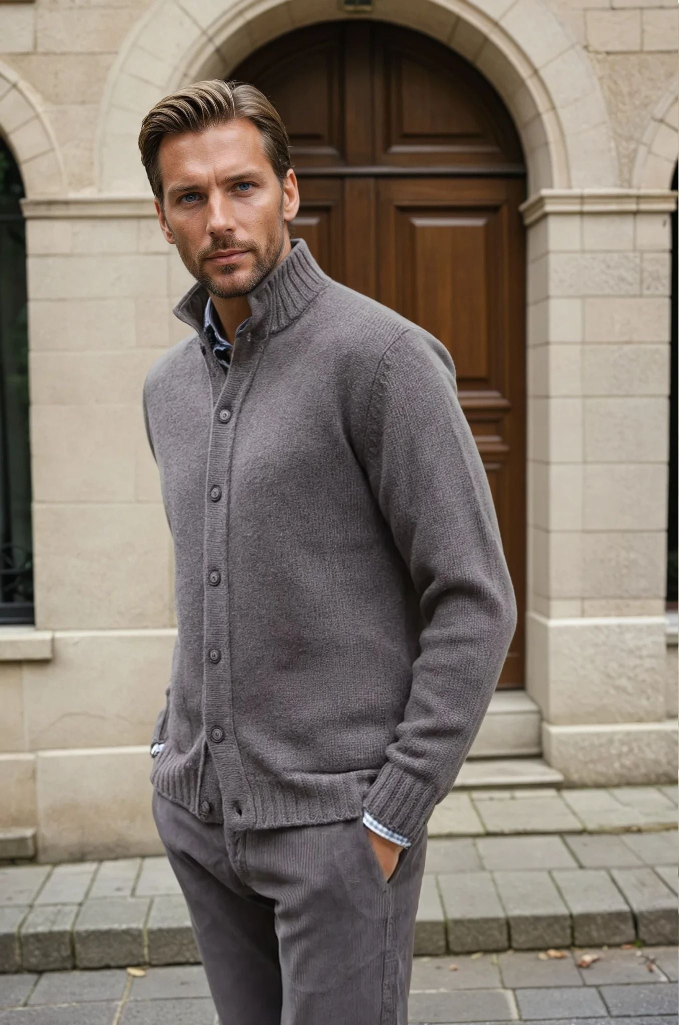 Gilet Lucas en laine et cachemire - Taupe-PULL HOMME-Curling-Paris