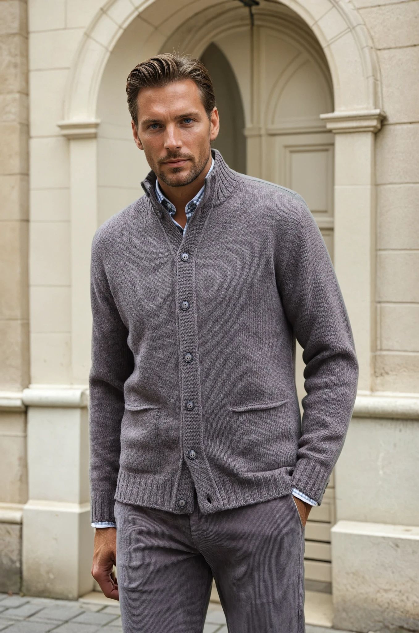 Gilet Lucas en laine et cachemire - Taupe-PULL HOMME-Curling-Paris