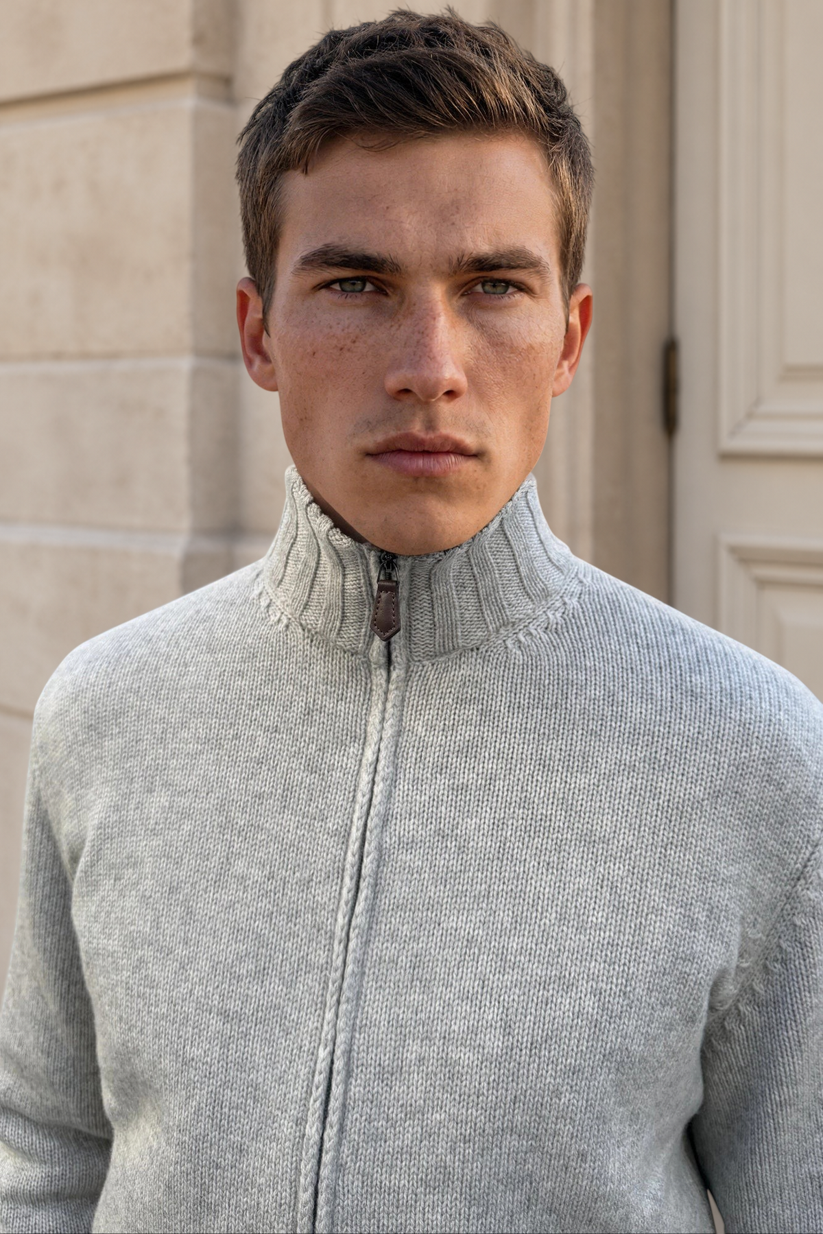 Gilet Renato zippé en laine & cachemire – Gris clair-PULL HOMME-Curling-Paris