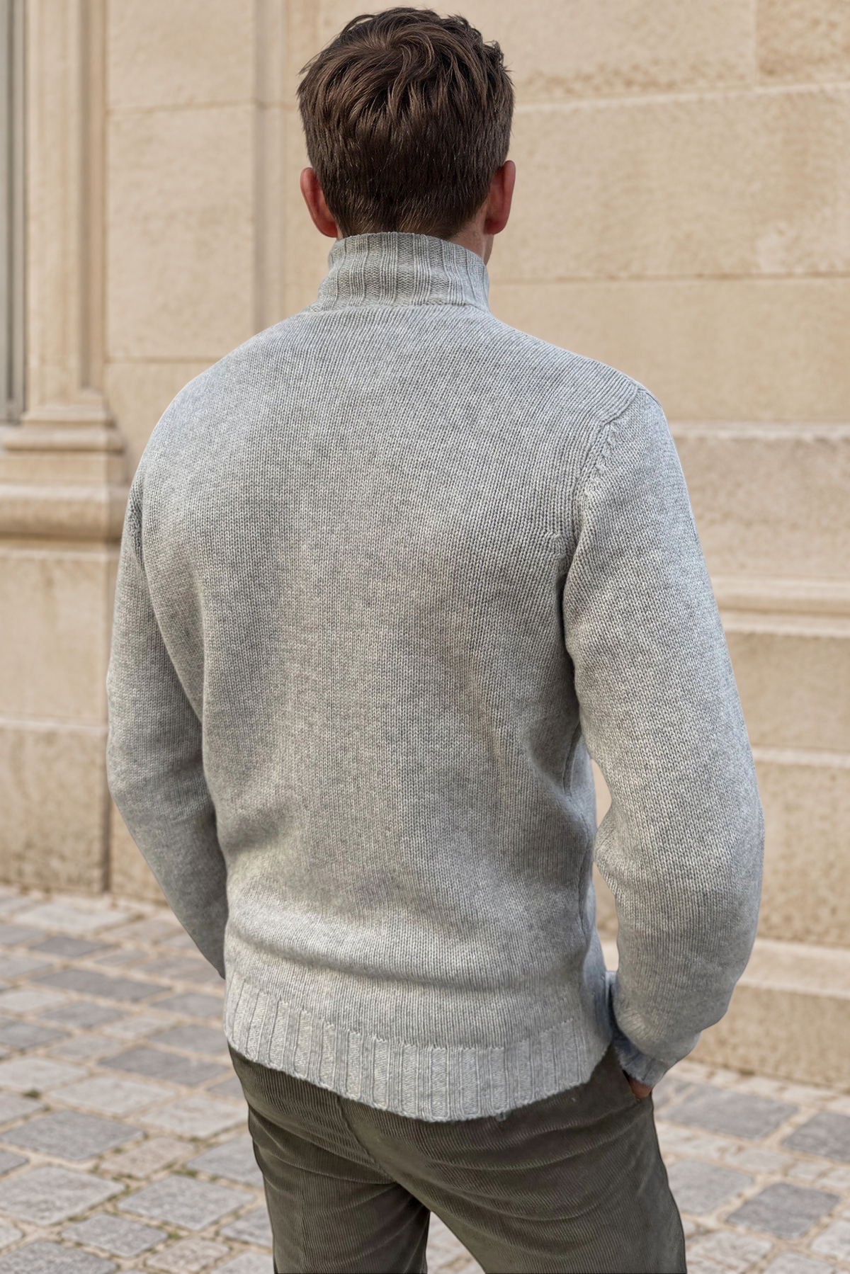 Gilet Renato zippé en laine & cachemire – Gris clair-PULL HOMME-Curling-Paris