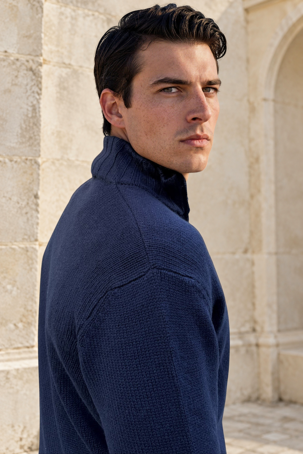 Gilet Renato zippé en maille – Marine-PULL HOMME-Curling-Paris
