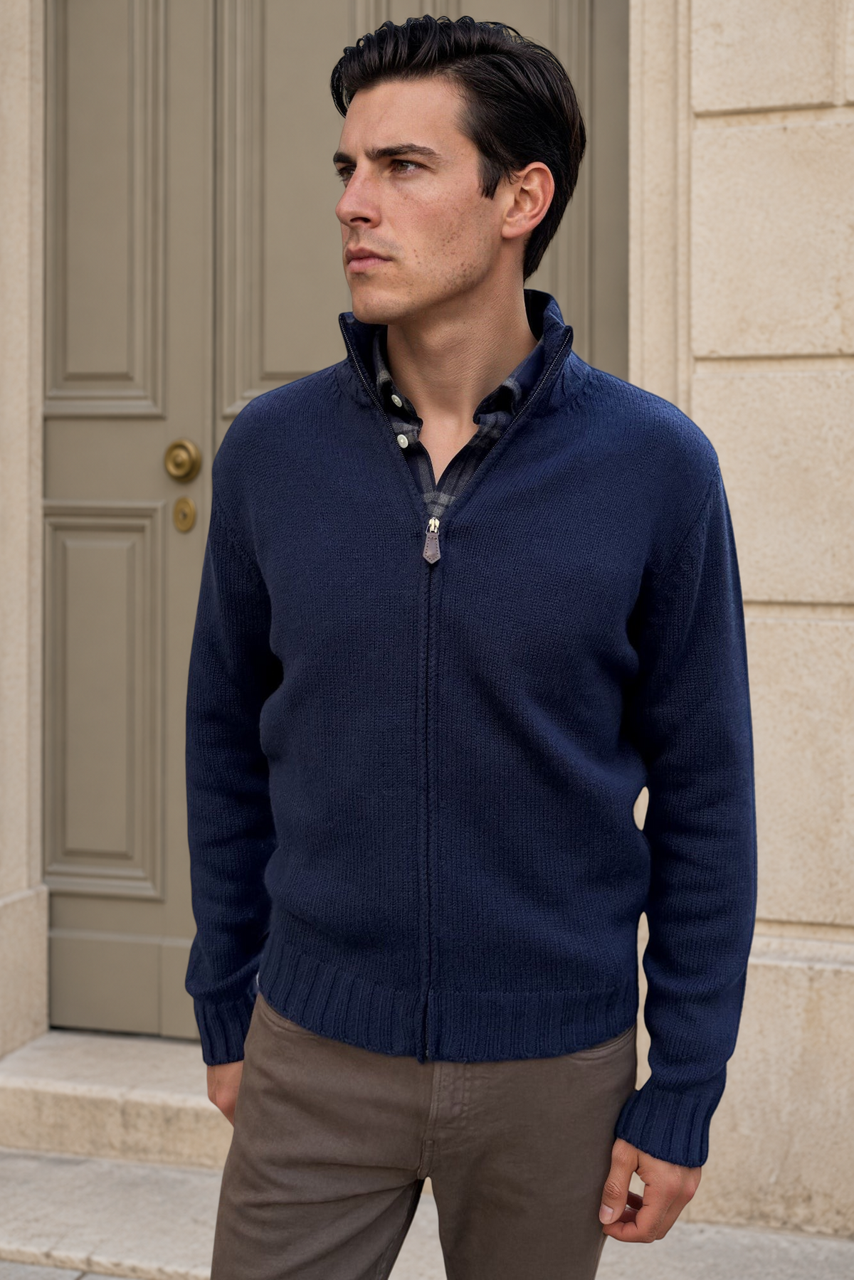 Gilet Renato zippé en maille – Marine-PULL HOMME-Curling-Paris