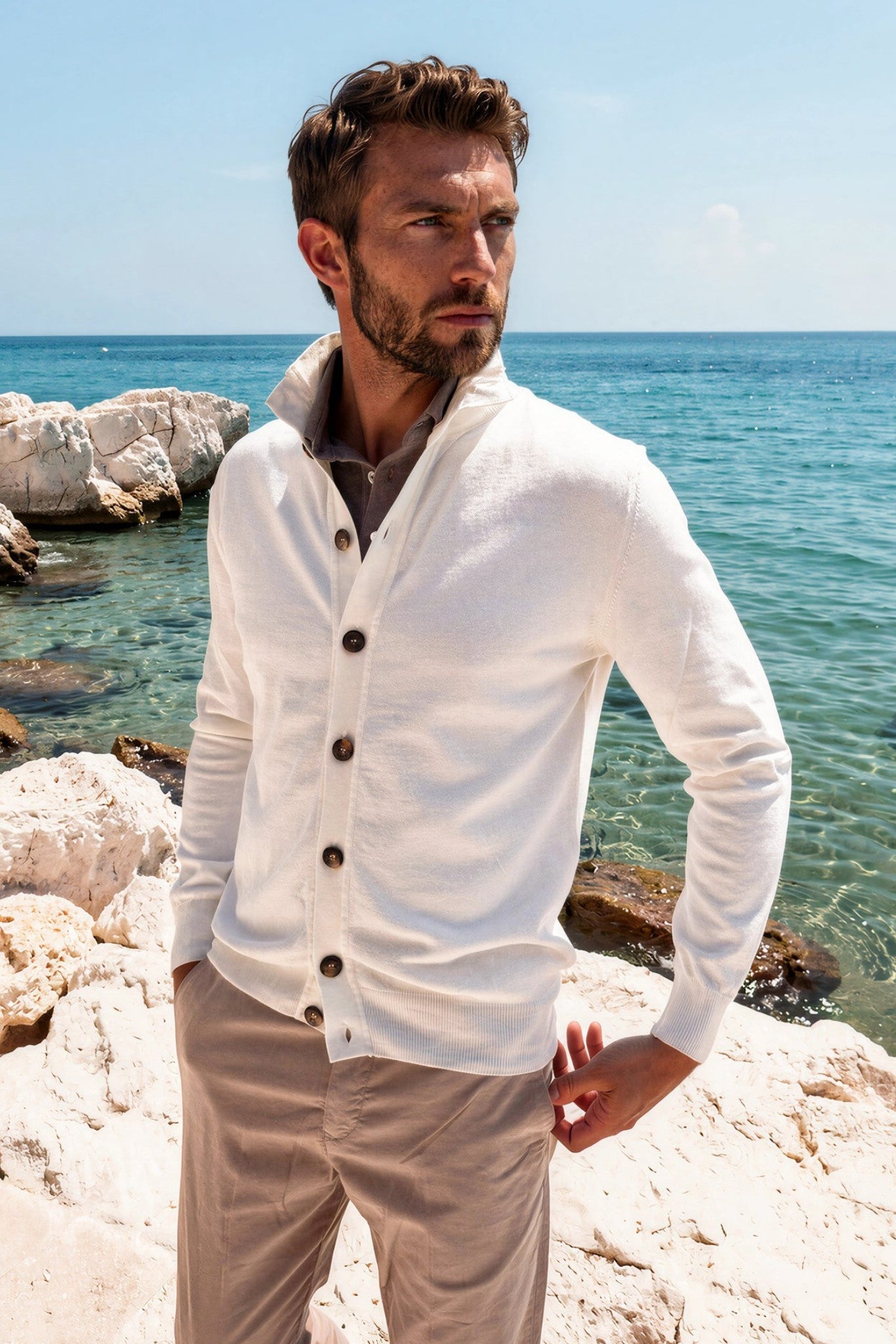 Gilet Ricardo en coton - Ecru-PULL HOMME-Curling-Paris