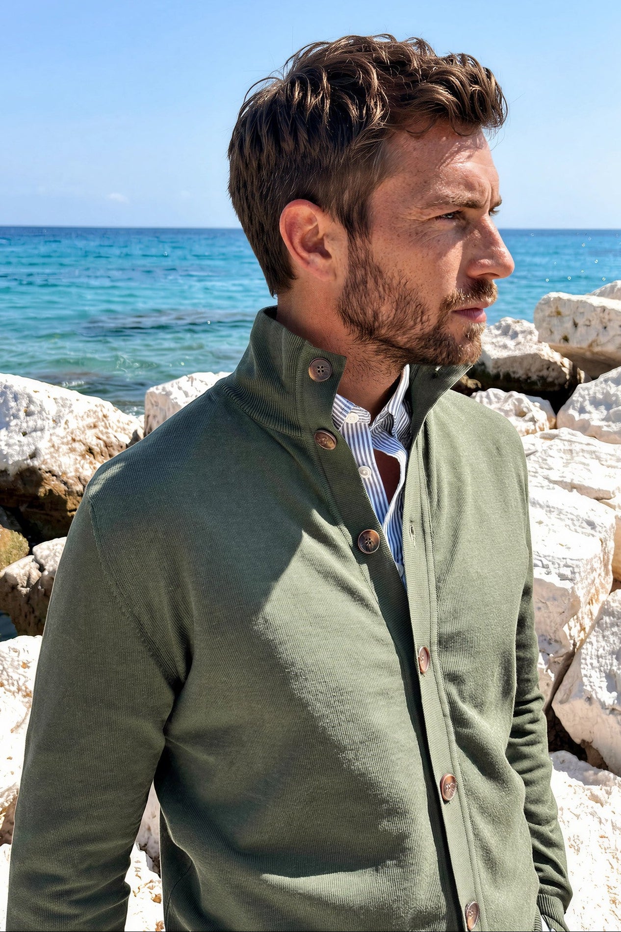 Gilet Ricardo en coton - Kaki-PULL HOMME-Curling-Paris