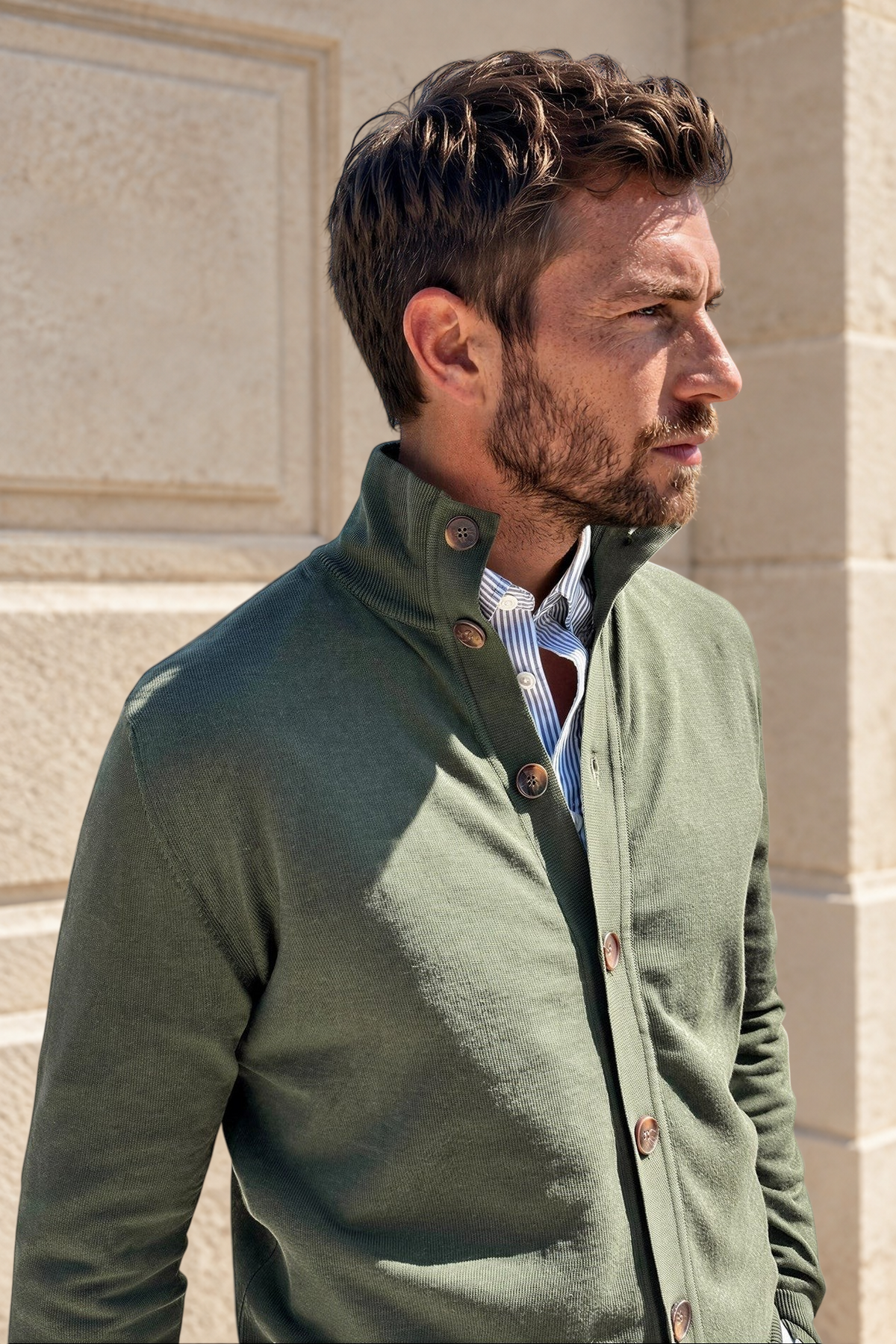 Gilet Ricardo en coton - Kaki-PULL HOMME-Curling-Paris