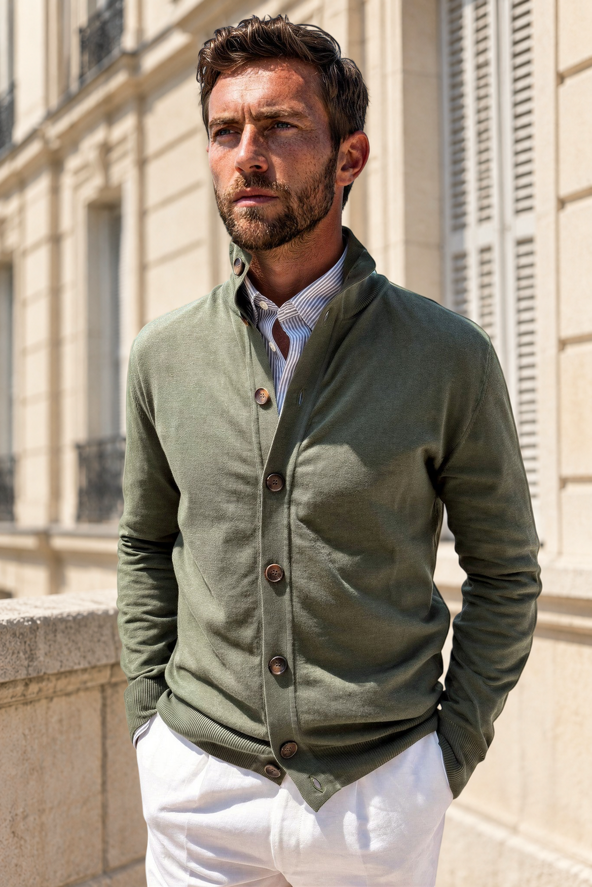 Gilet Ricardo en coton - Kaki-PULL HOMME-Curling-Paris