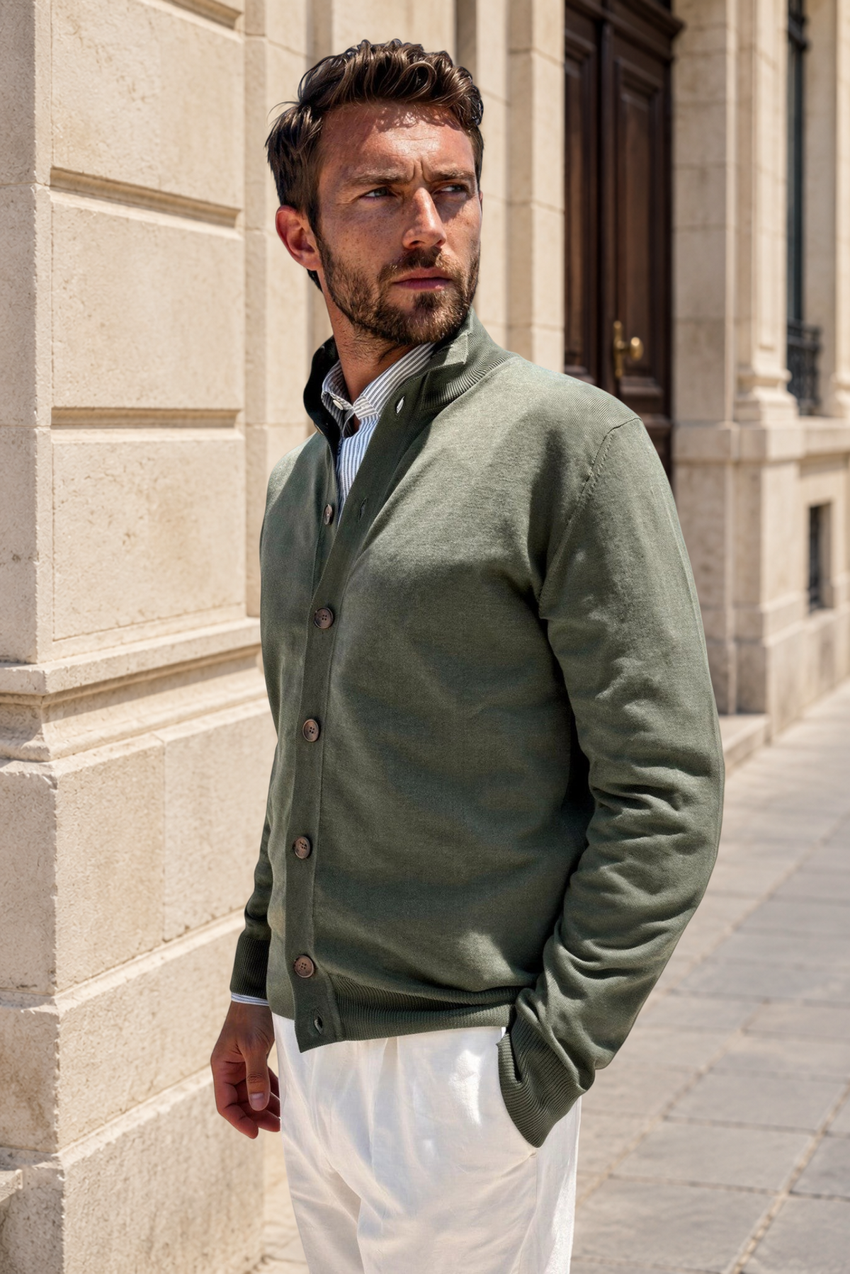 Gilet Ricardo en coton - Kaki-PULL HOMME-Curling-Paris
