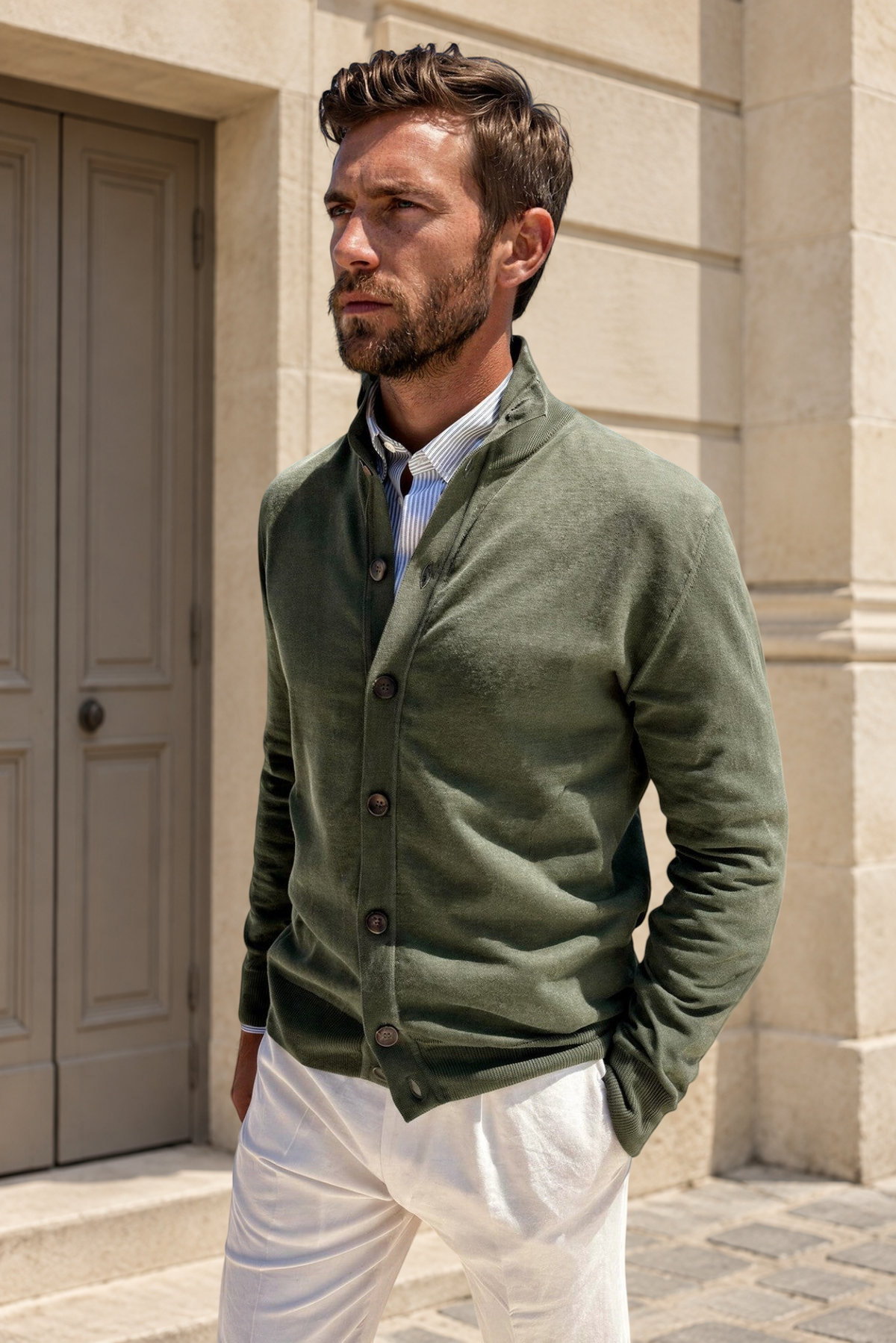 Gilet Ricardo en coton - Kaki-PULL HOMME-Curling-Paris