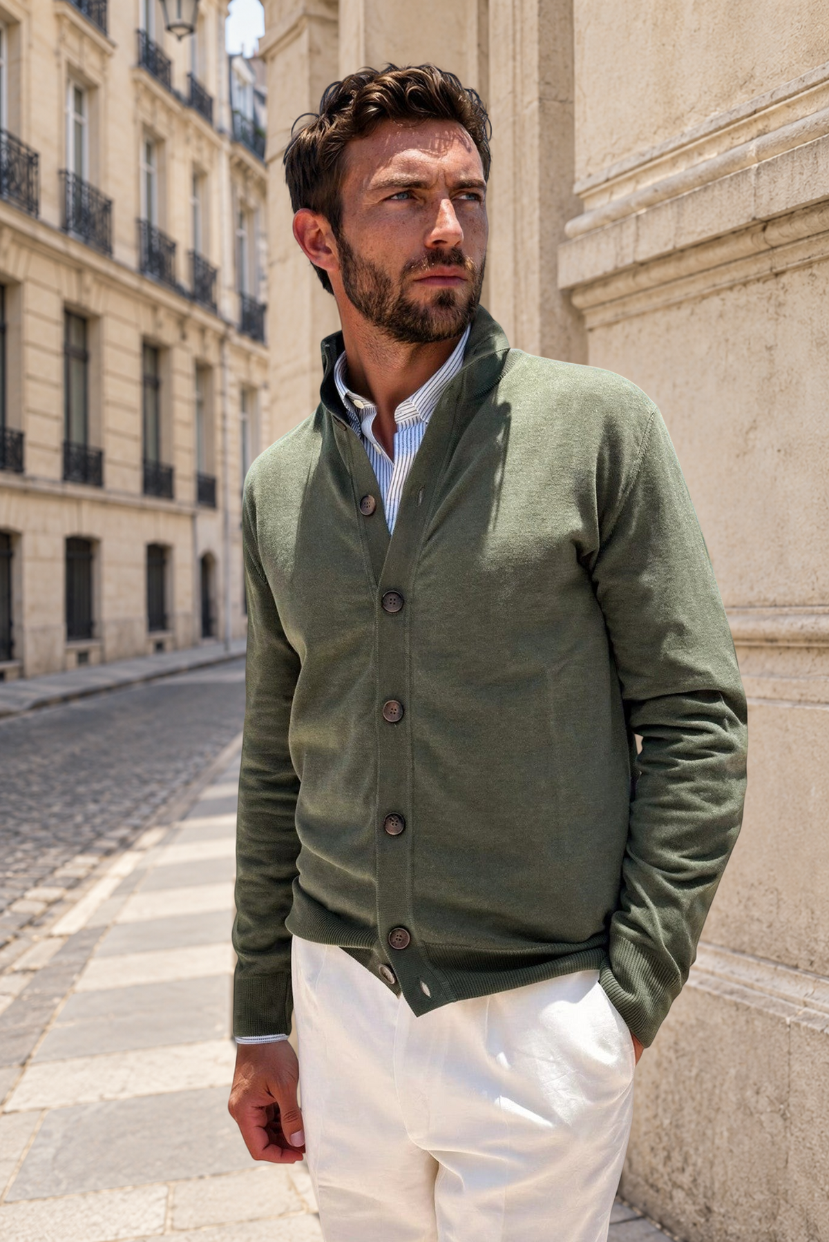 Gilet Ricardo en coton - Kaki-PULL HOMME-Curling-Paris