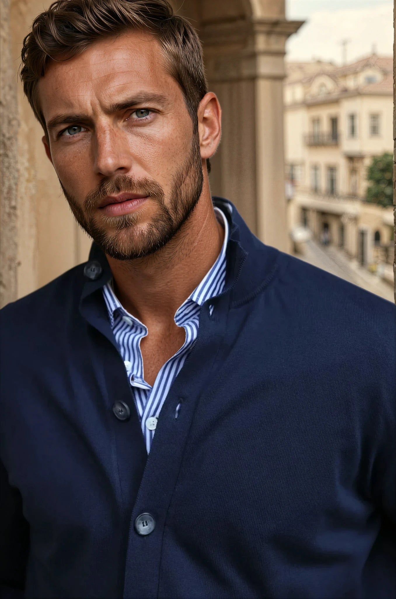 Gilet Ricardo en coton - Marine-PULL HOMME-Curling-Paris