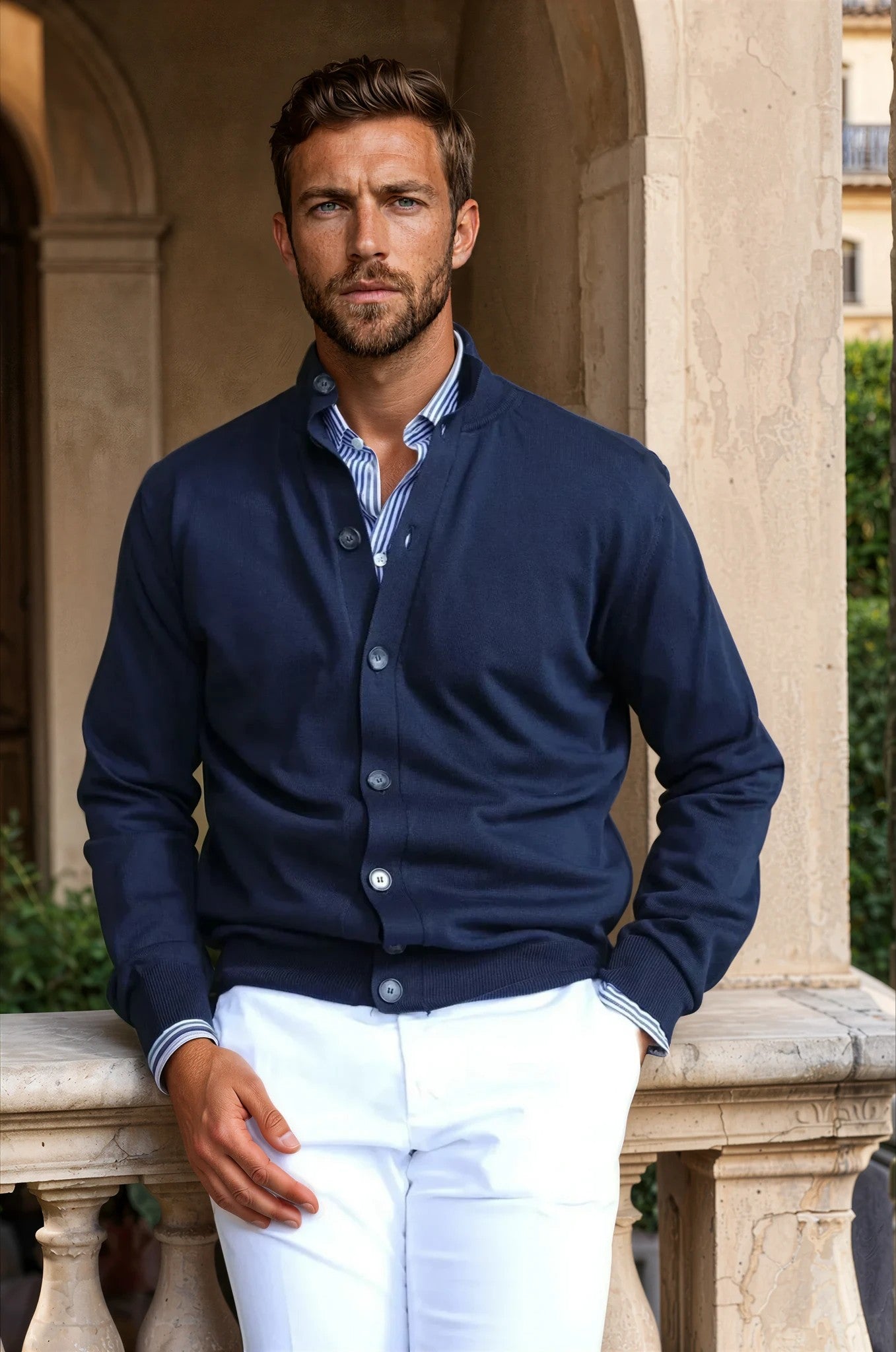 Gilet Ricardo en coton - Marine-PULL HOMME-Curling-Paris