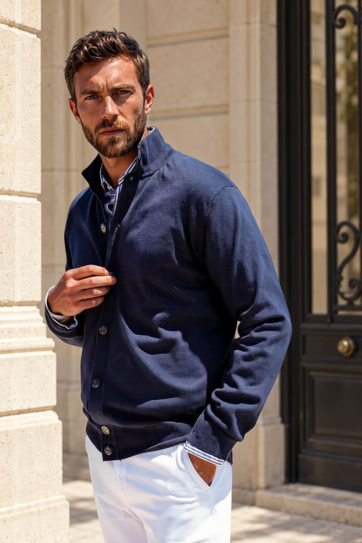 Gilet Ricardo en coton - Marine-PULL HOMME-Curling-Paris